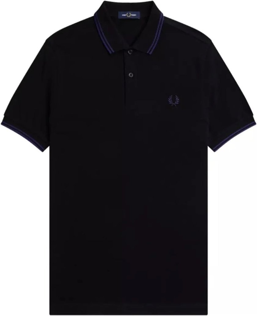 Fred Perry French Navyblaues Poloshirt Mit Doppelstreifenkragen In Schwarz
