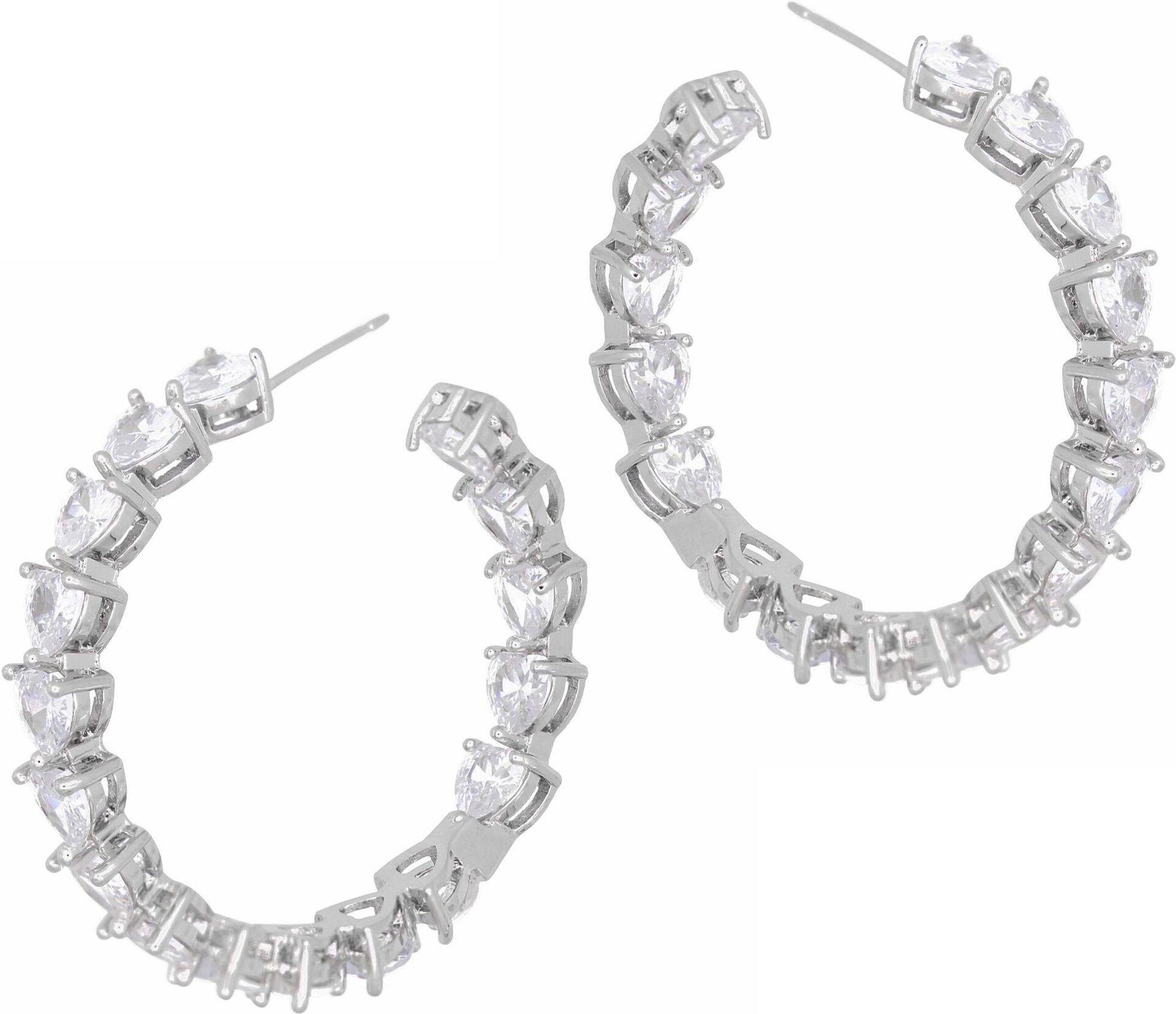 Fashionbox Steckcreolen rhodiniert mit Zirkonia weiss in Herzform 40mm