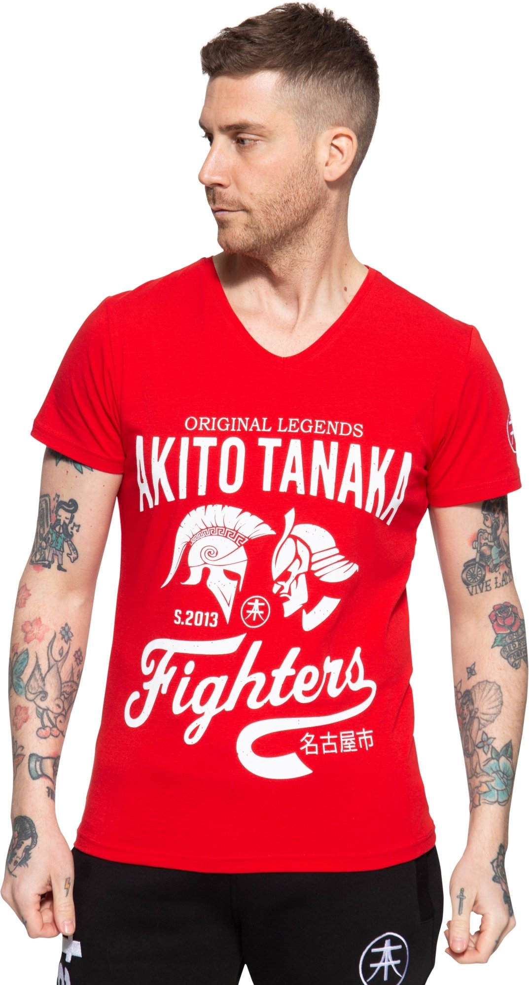 Akito Tanaka Herren T-Shirt mit Frontprint Gladiator Fighters rot