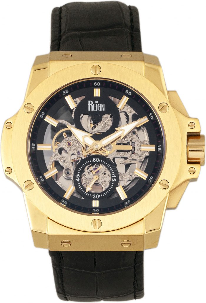 Reign Commodus Automatik-Skelett-Lederarmbanduhr