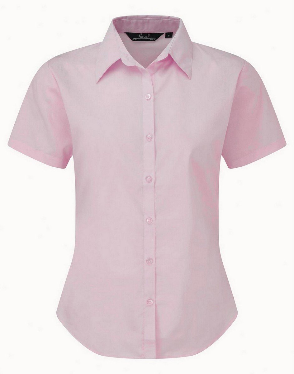 Premier Damen Kurzarm Popeline Bluse / Arbeitshemd (Rosa)