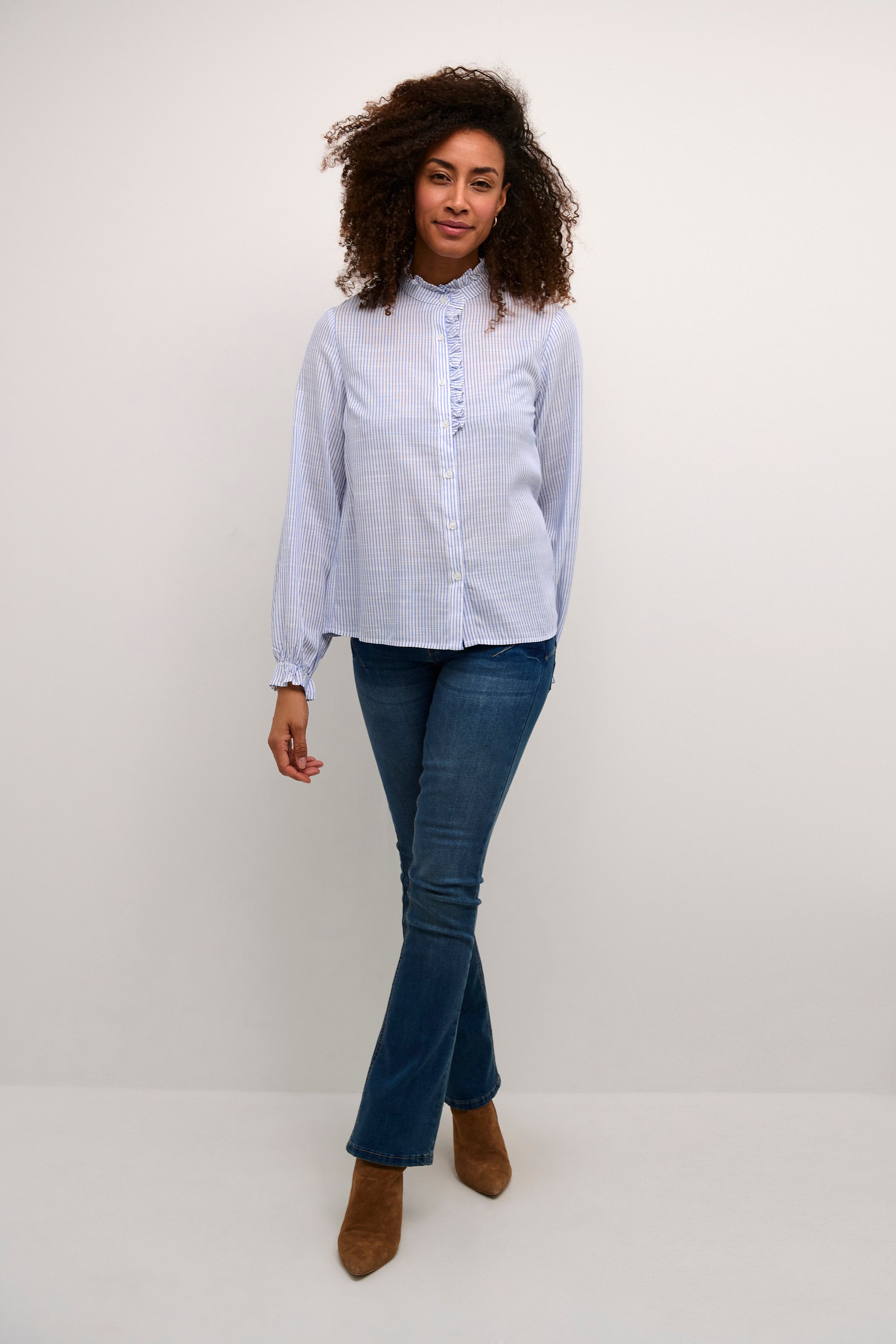 Langarm - Hemd Regular fit blue white