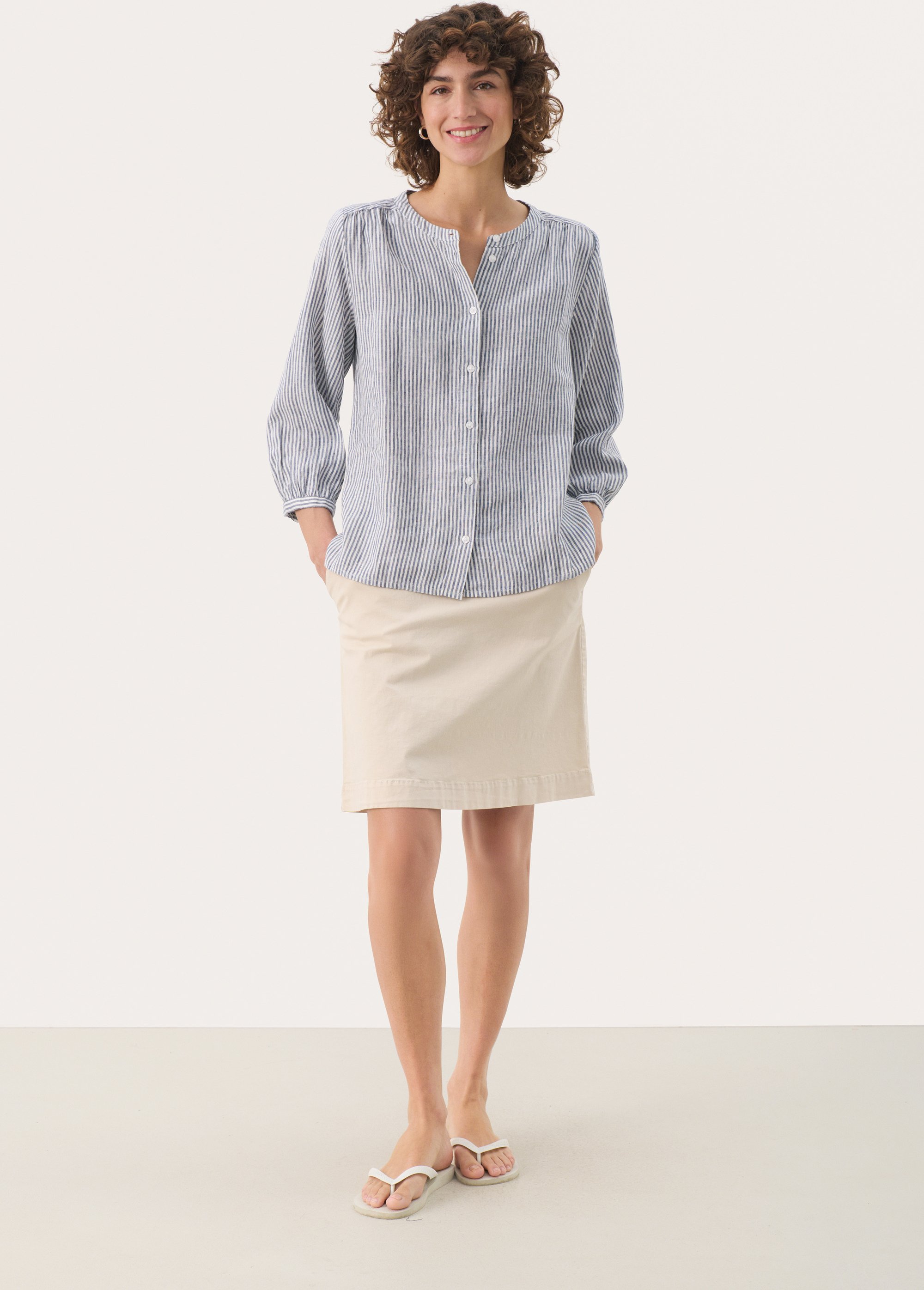 Langarm - Hemd Gerade Passform Oceana Stripe blue white