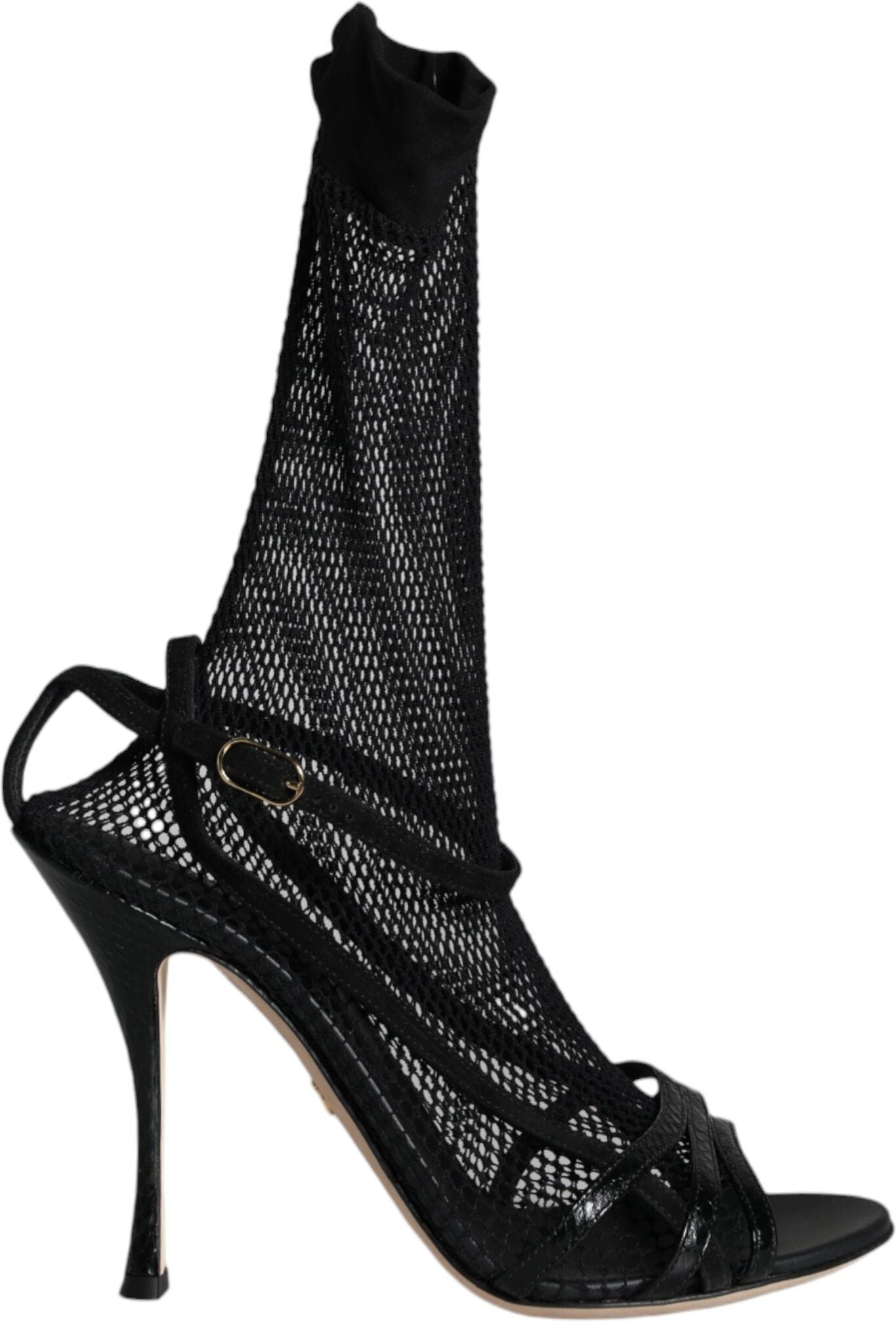 Dolce & Gabbana Schwarze Mesh Stiletto-Fersen Sandalen Schuhe