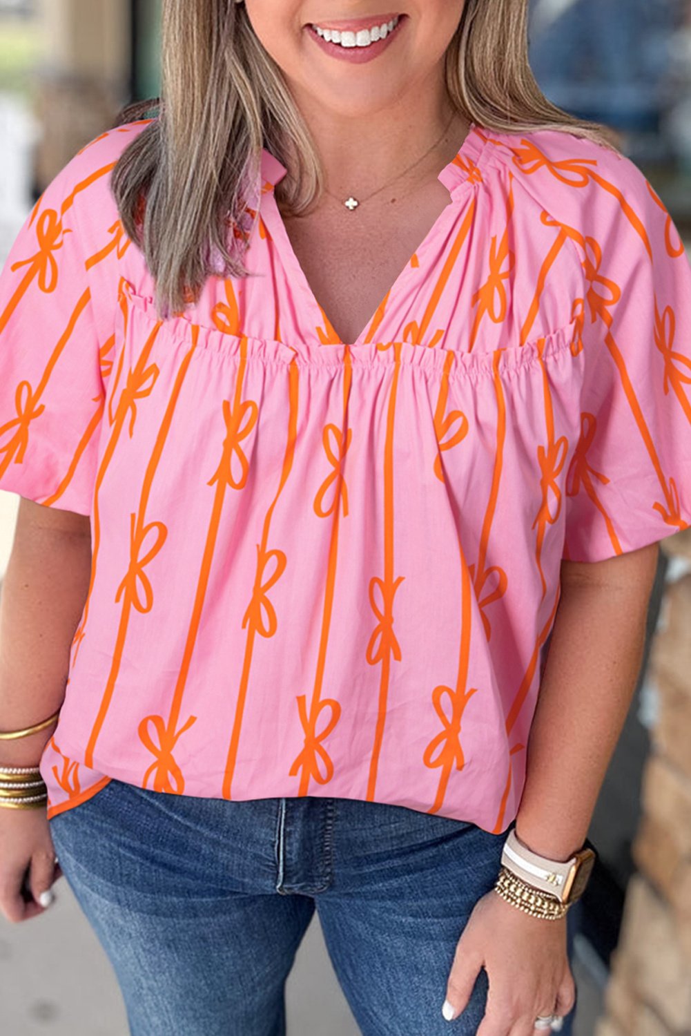 Schleifenmuster Kurzarmbluse