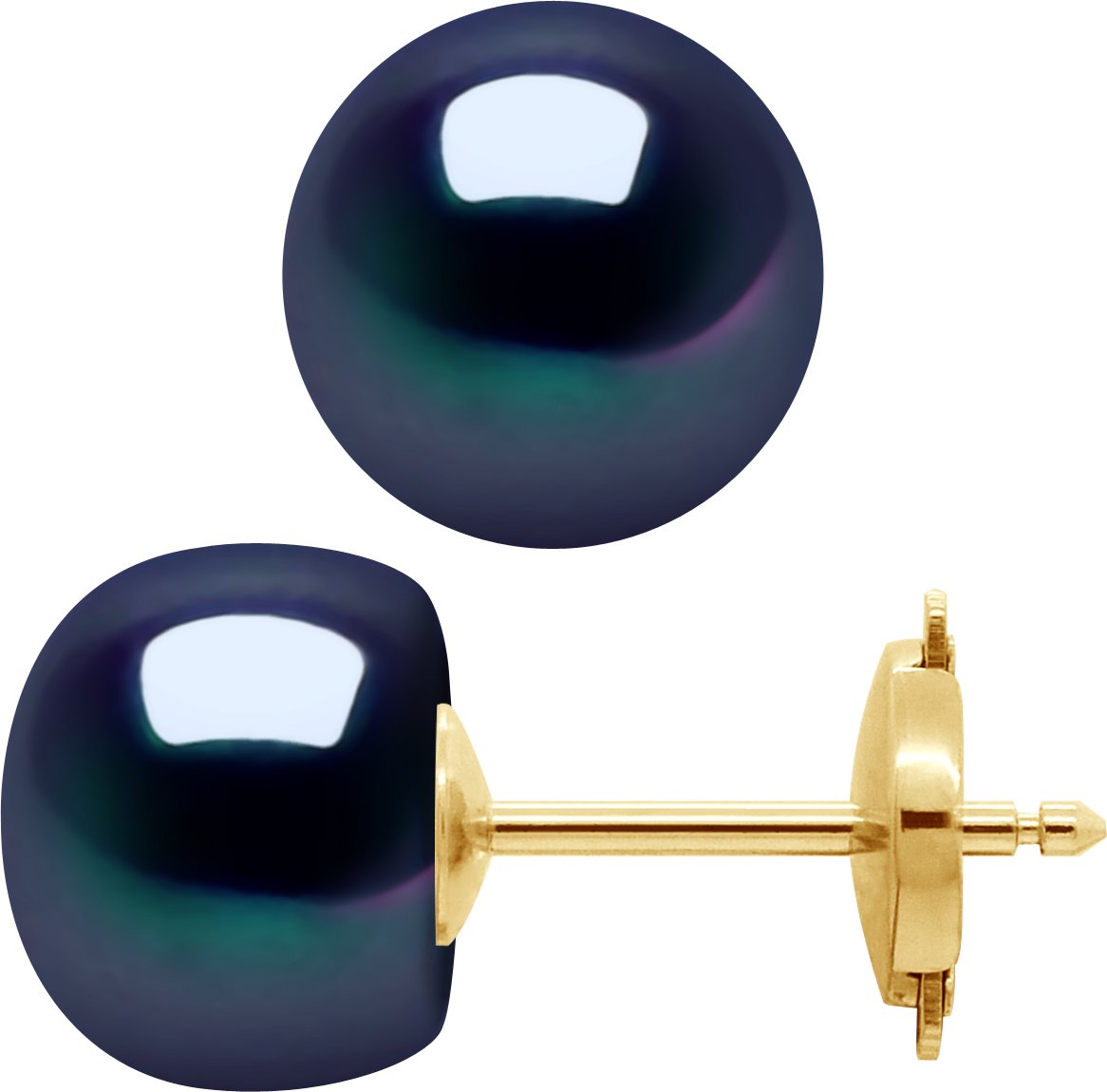 DIADEMA - Ohrringe - Gelbgold und echte Süßwasserperlen - Schwarzer Tahitian Style