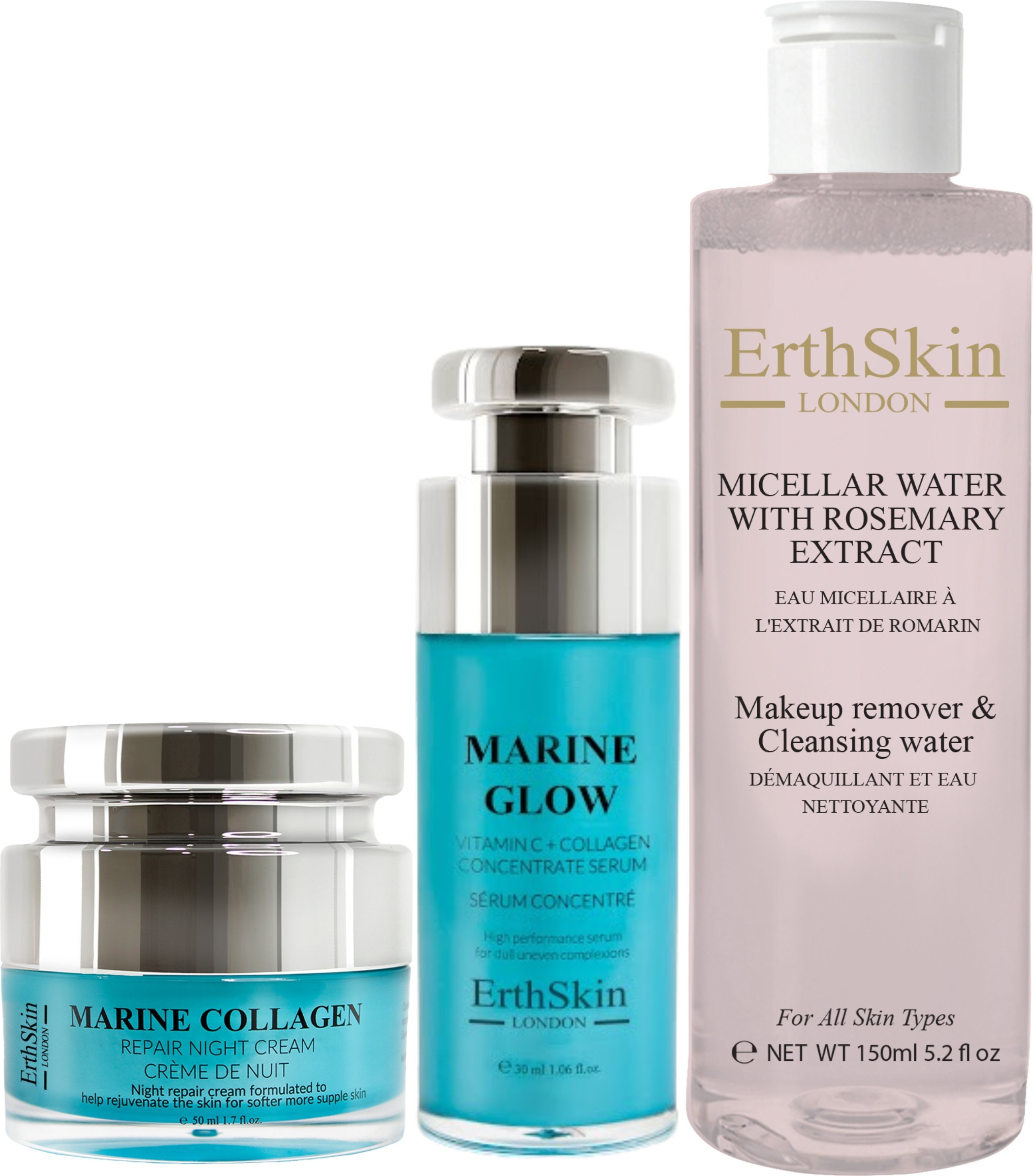 Thumbnail - Mizellenwasser mit Rosmarin-Extrakt 150ml+ Marine Glow Vitamin C + Collagen-Konzentrat Serum 30ml+Marine Collagen Nachtc...