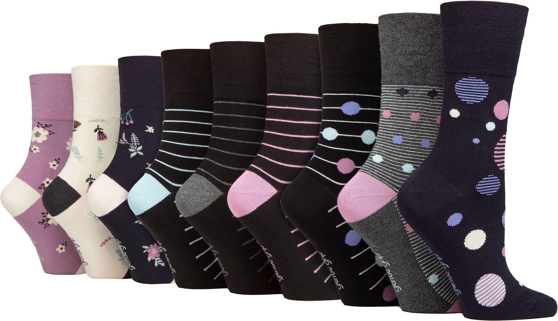 9 Pack Bambus Socken Damen | Gentle Grip | Extra Wide Soft Top nicht elastische Socken - SOLRM423738