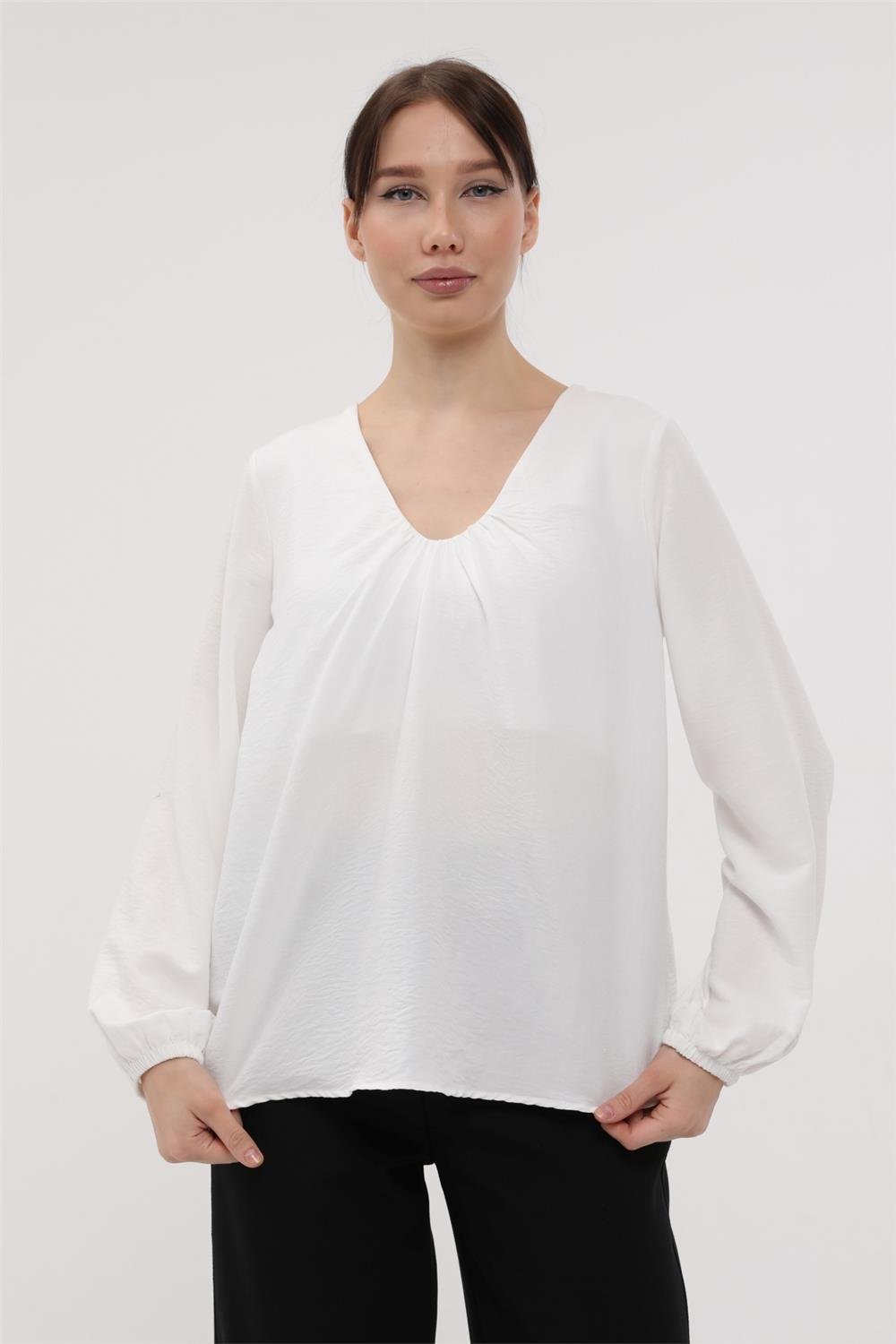 Gerüschte V-Ausschnitt Bluse