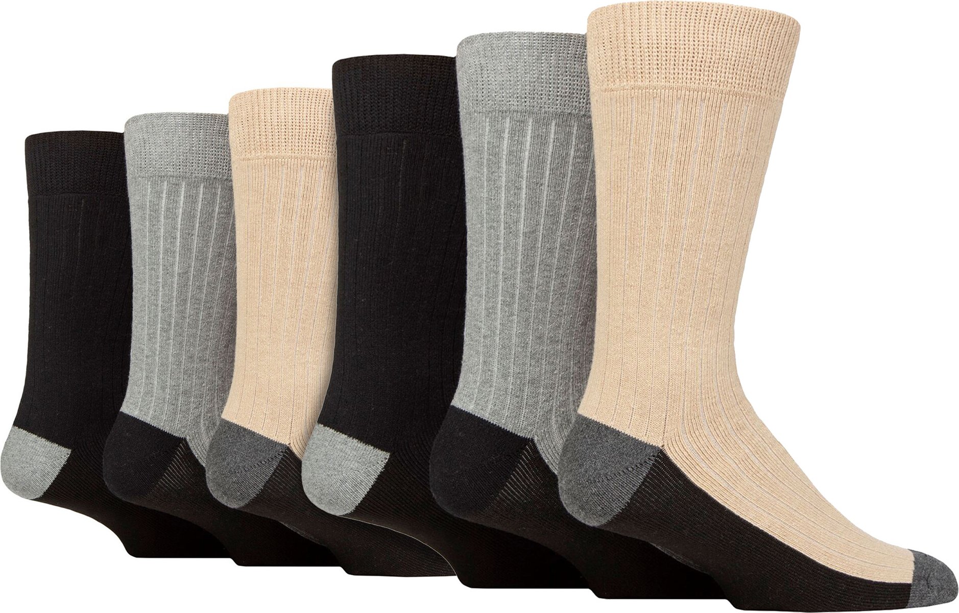 6er-Pack Herren-Stiefelsocken | Wildfeet | Baumwollsocken zum Wandern, Spazierengehen & Laufen - Schwarz / Grau / Beige
