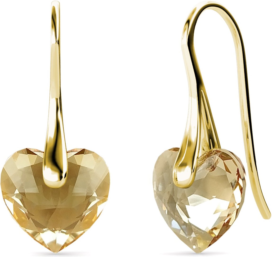 Kristalline Herz Ohrringe - Gold und Bernstein