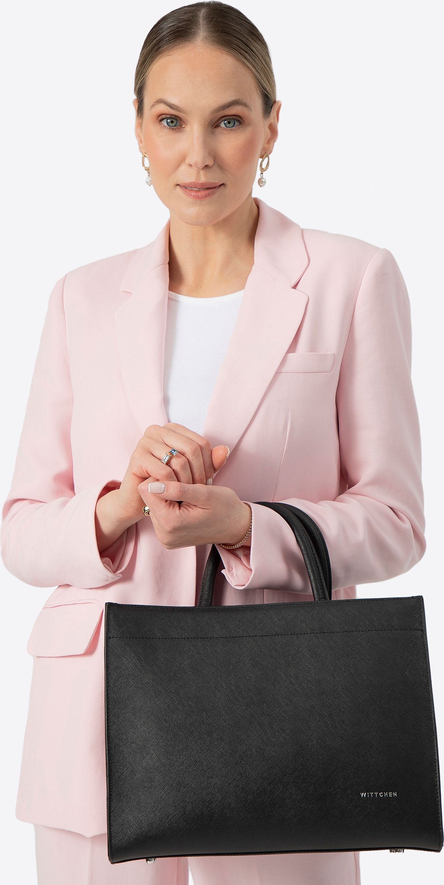 Wittchen Damen-Shopper aus Saffiano-Leder, Schwarz und Silber, Naturleder