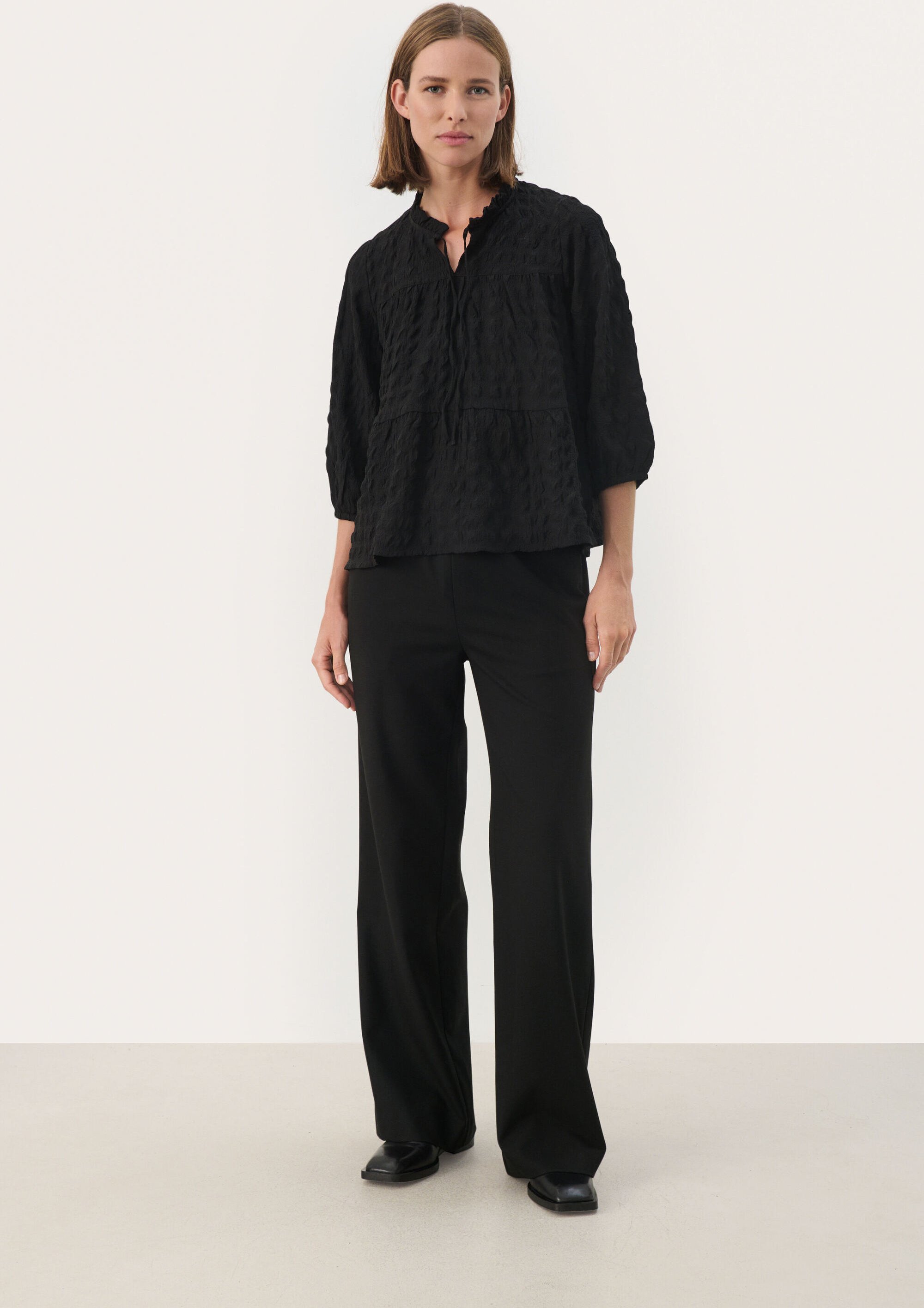Langarm-Bluse Gerade Passform Blac