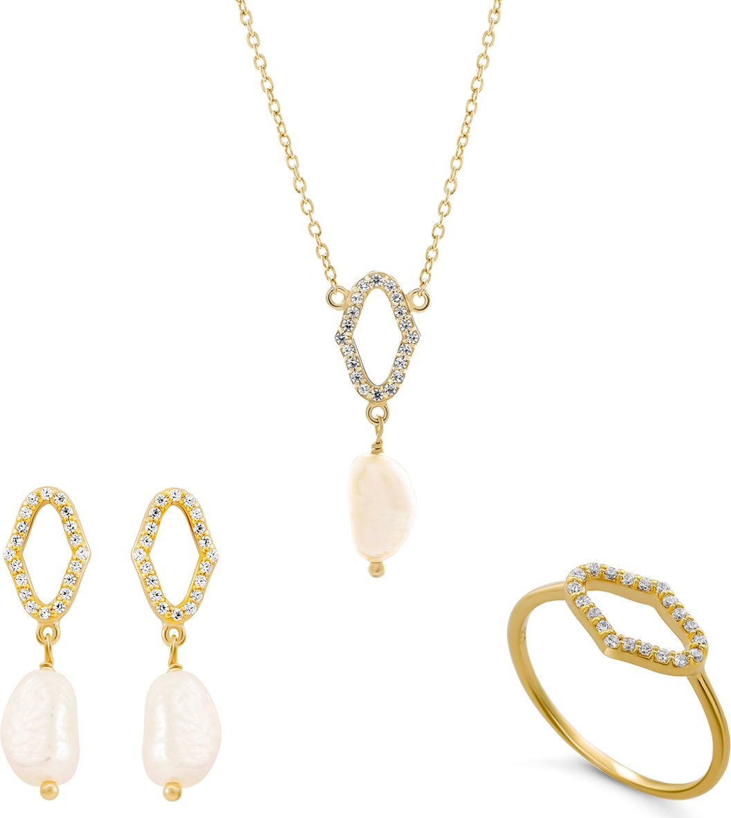 Orphelia 'Normandie' Damen 925er Sterlingsilber Set: Halskette + Ohrringe + Ring - Gold SET-7574/G