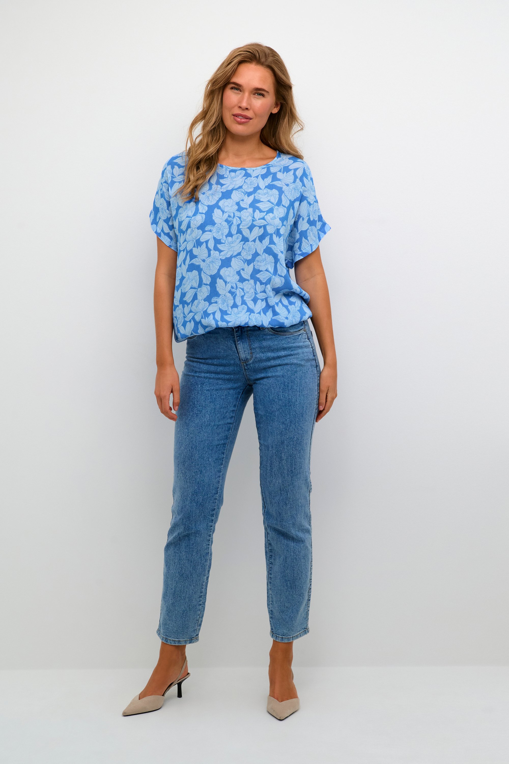 Langarm-Bluse Relaxed fit Large Blue Flower Print floral
