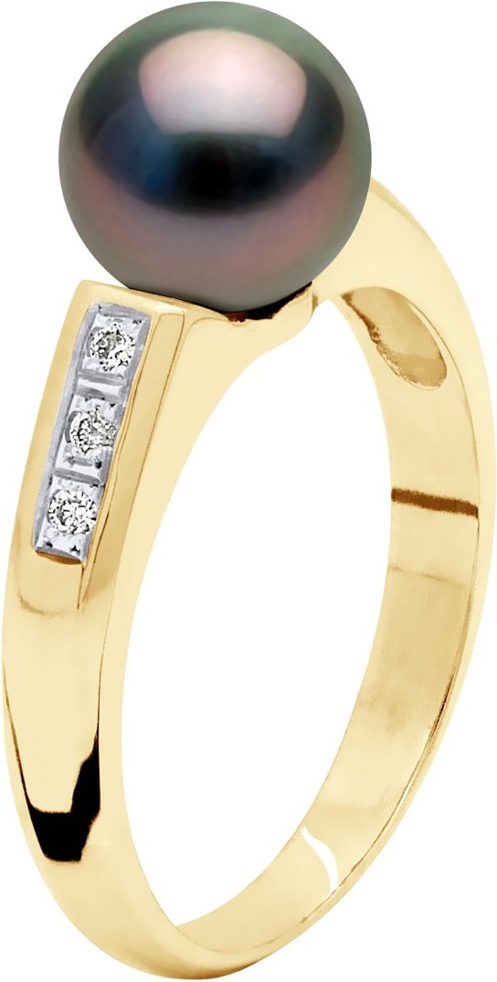 Ringschmuck Diamant 0,06 cts – Gelbgold – echte Tahiti-Zuchtperle rund 8–9 mm