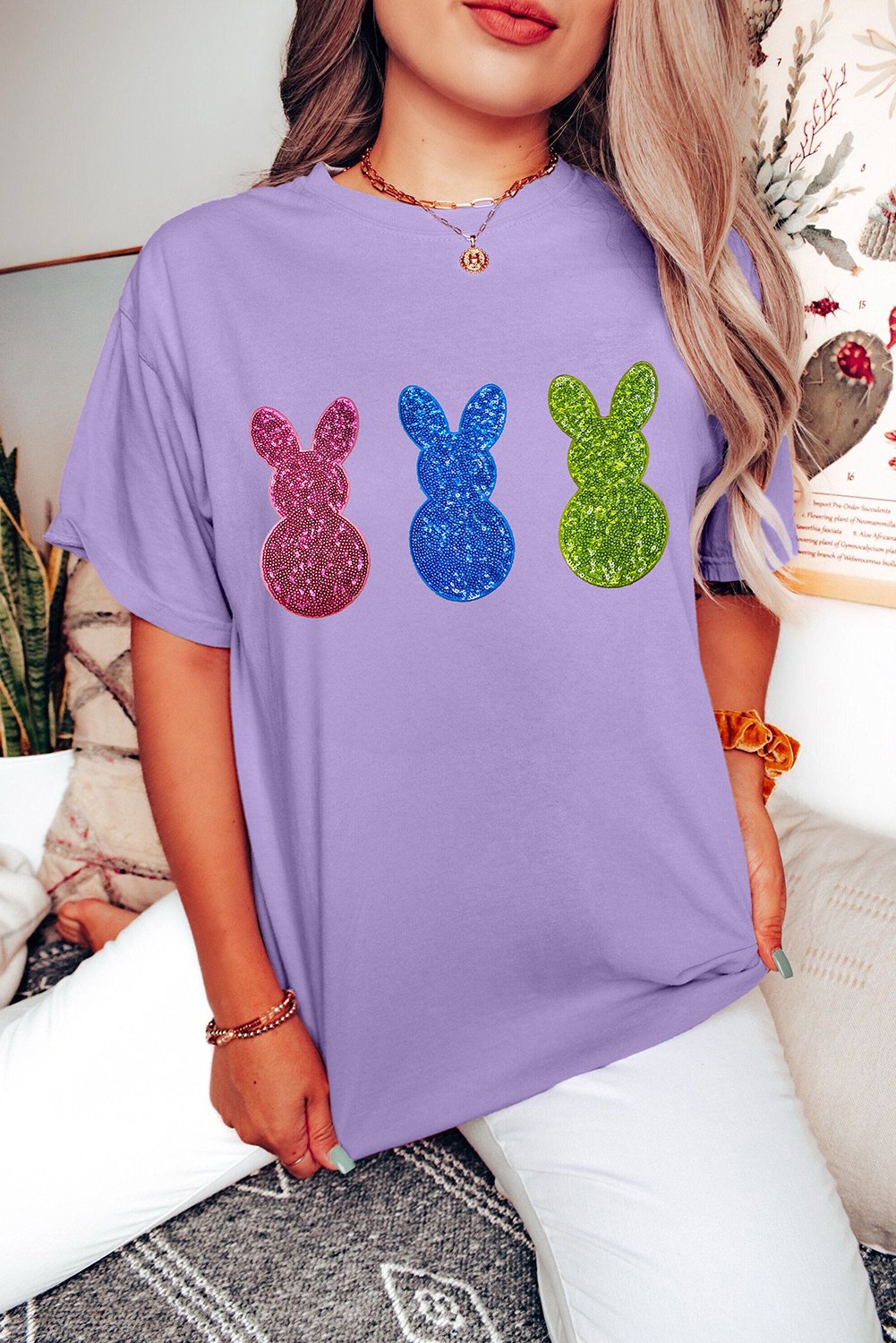 Pailletten-Hase Grafik-T-Shirt