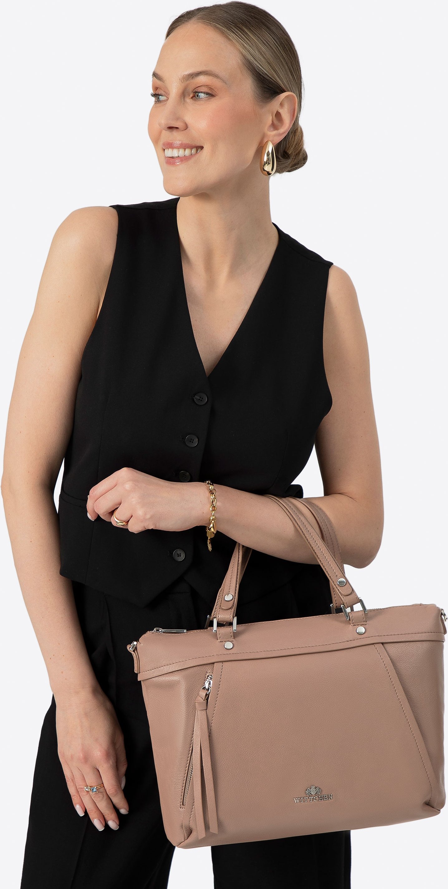 Wittchen Damen-Einkaufstasche aus echtem Leder mit Quaste, beige