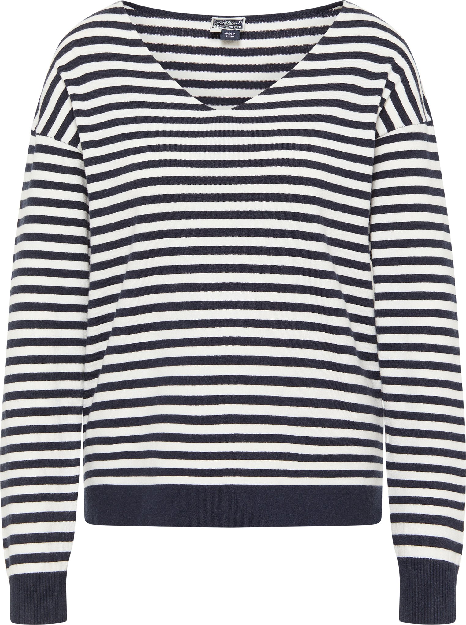 Thumbnail - Dreimaster Strickpullover Damen Marine Wollweiss