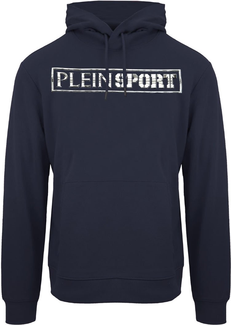Plein Sport Kapuzenpullover in Marineblau mit großem Stempellogo