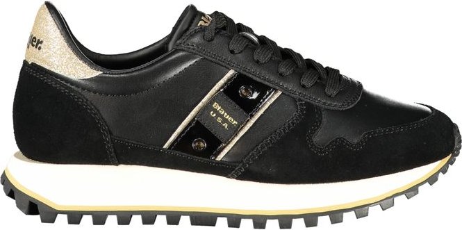 Blauer Schwarze Leder Damen Sneaker