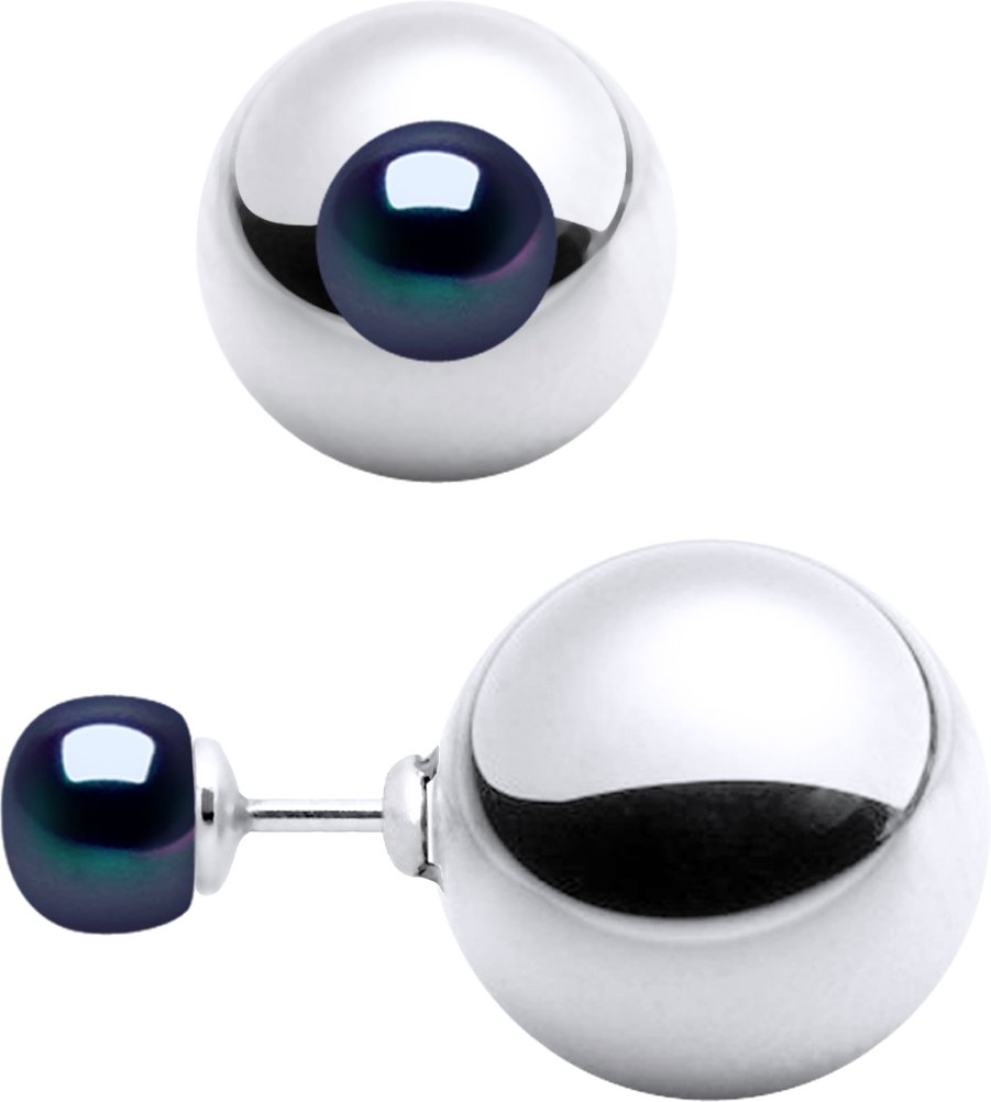 Ohrringe DUPLEX Perlen Süßwasser 6-7mm Schwarz 925