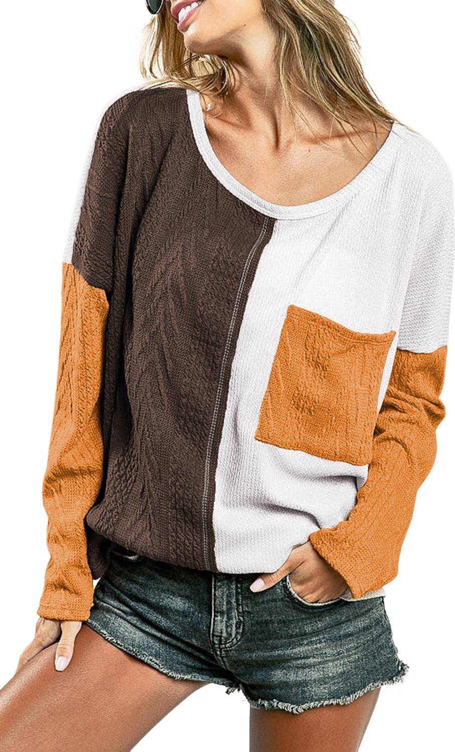 Farbblock-Strickpulli