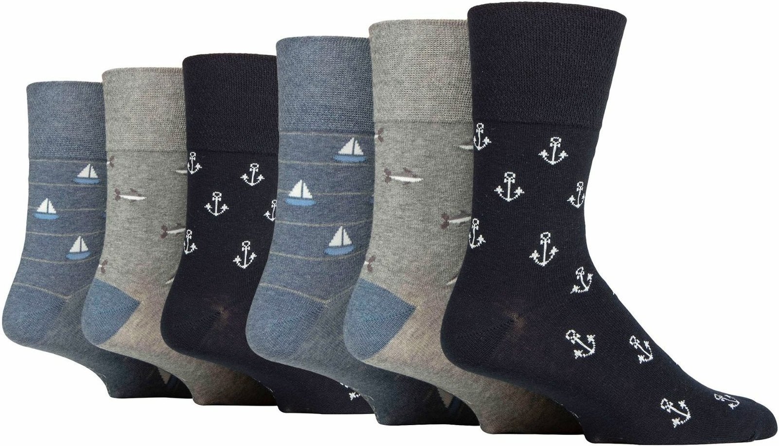 6er-Pack Herren Socken aus Baumwolle mit quadratischem Muster ohne Elastik für schlechte Durchblutung