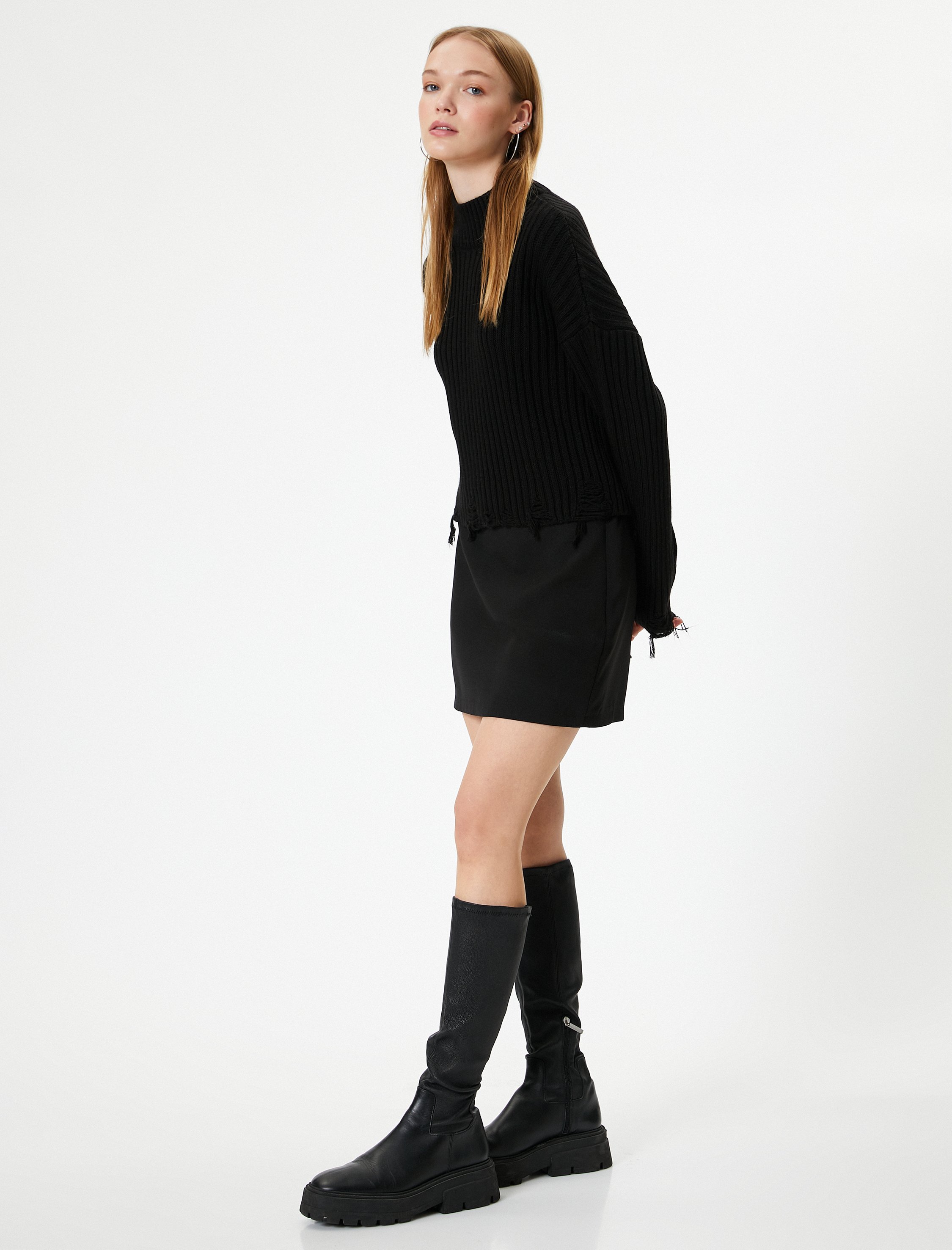 Koton Sweater Standkragen Mit Abnutzungsdetails Sweater