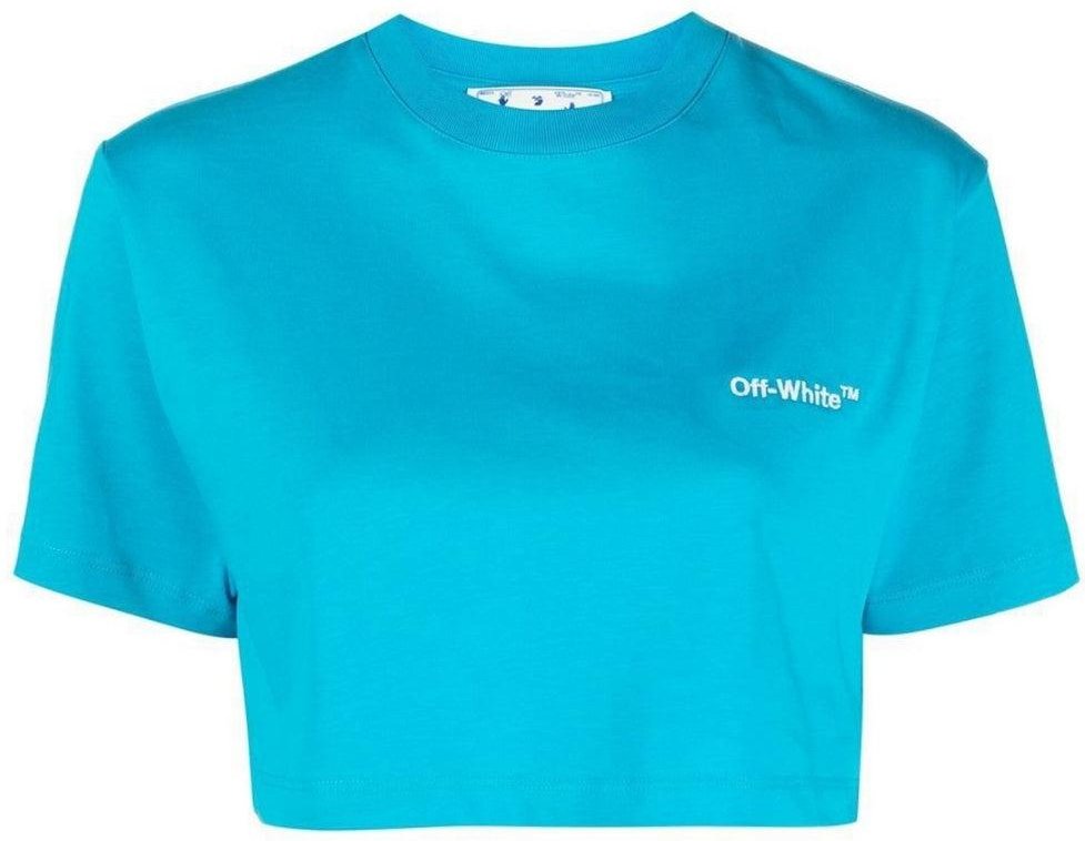Off White - "Helvetica" kurzes T-Shirt für Damen (Blau)