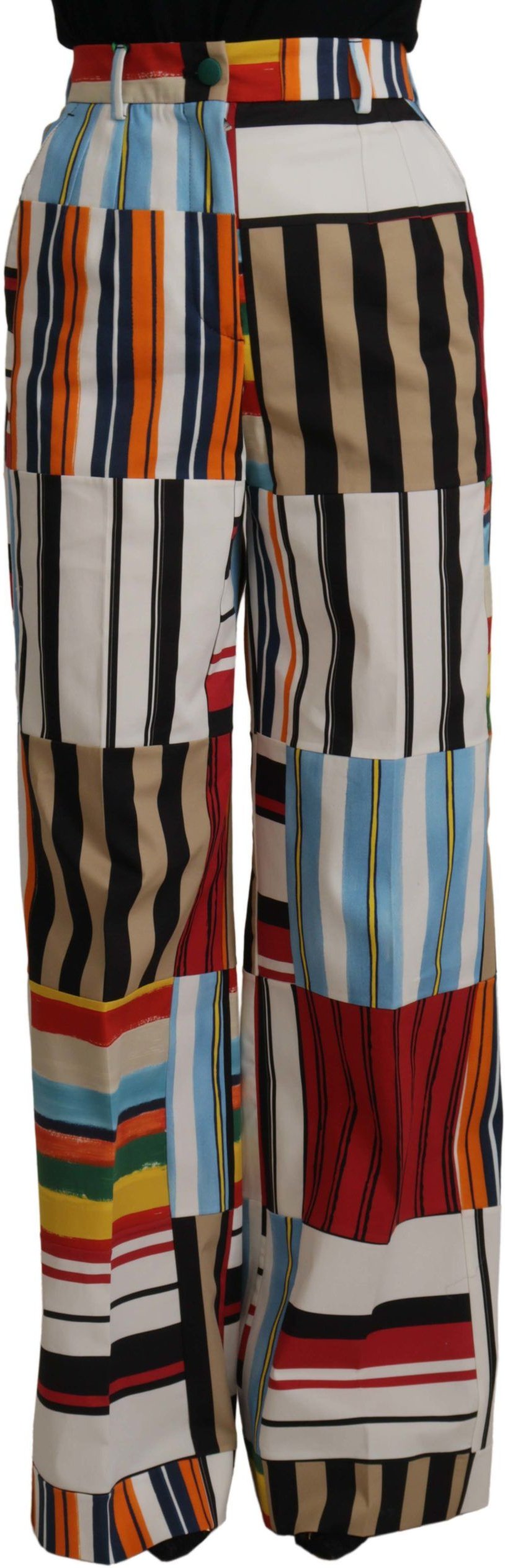 Dolce & Gabbana Mehrfarbige Gestreifte Hochtaillierte Baumwollhose