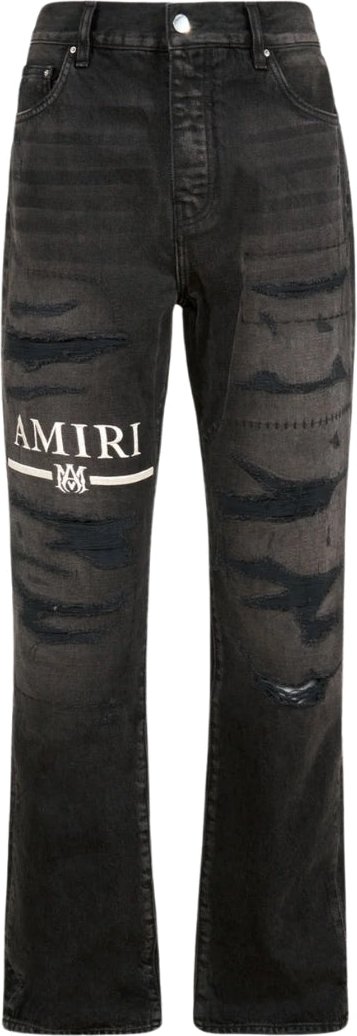 Amiri MA Bar Logo Straight Fit Jeans aus gealtertem schwarzem Denim