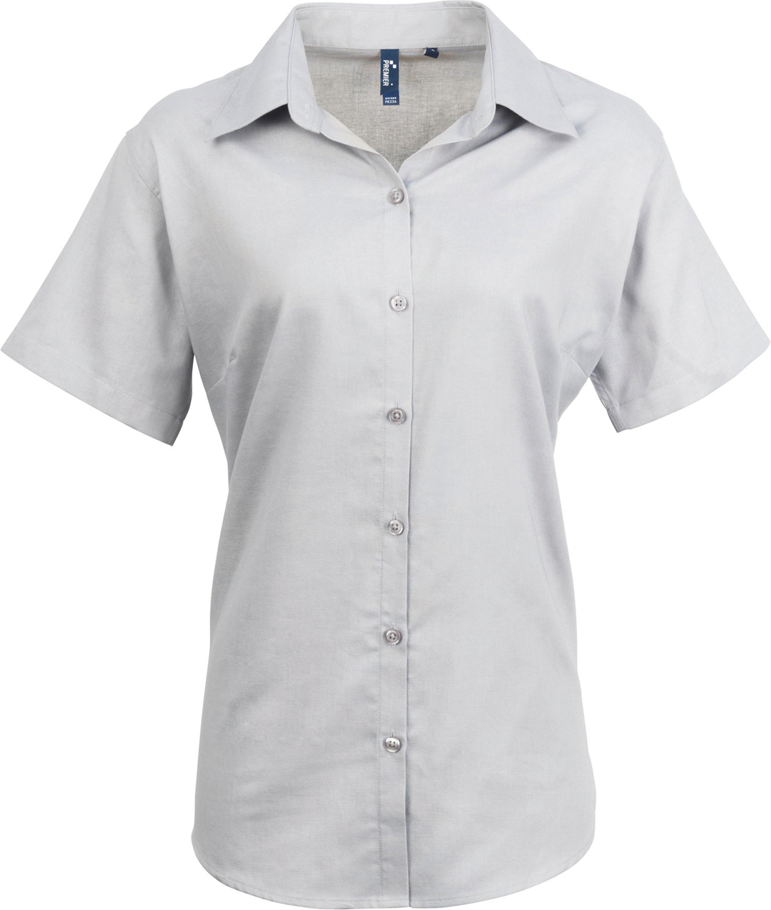 Premier Damen Oxford-Bluse / Bluse / Arbeitshemd, kurzärmlig (Silber)