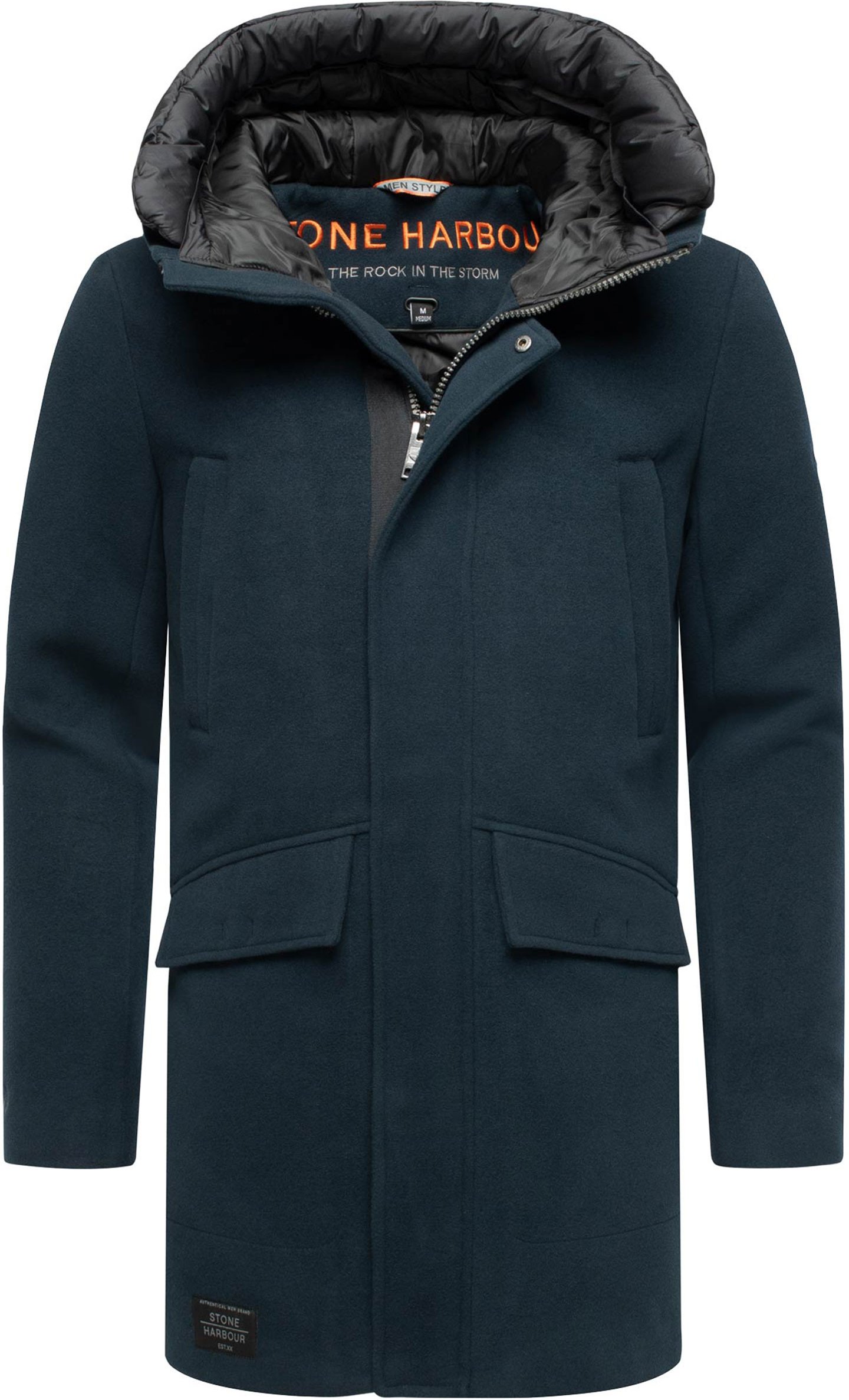 Stone Harbour Herren Wintermantel Fenroos in Wolloptik mit abnehmbarer Kapuze