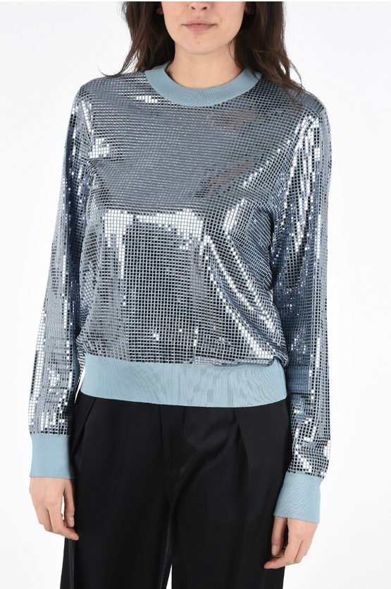 Pailletten-Pullover mit Rundhalsausschnitt in Hellblau
