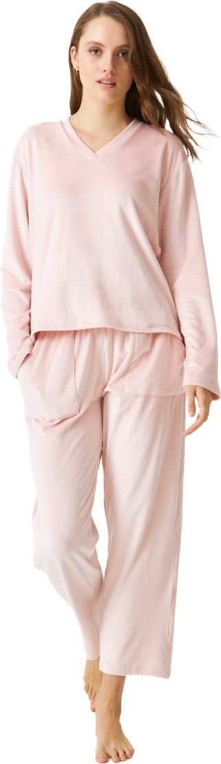 Damen Schlafanzug mit langen Ärmeln und V-Ausschnitt JJBDP0202