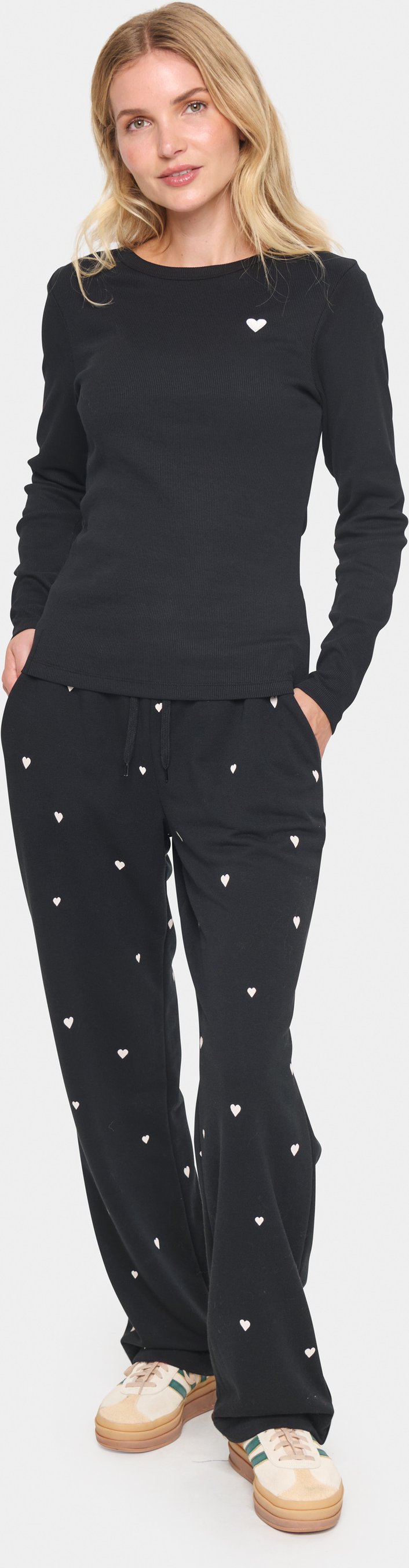 Langarm-Bluse Fitted black