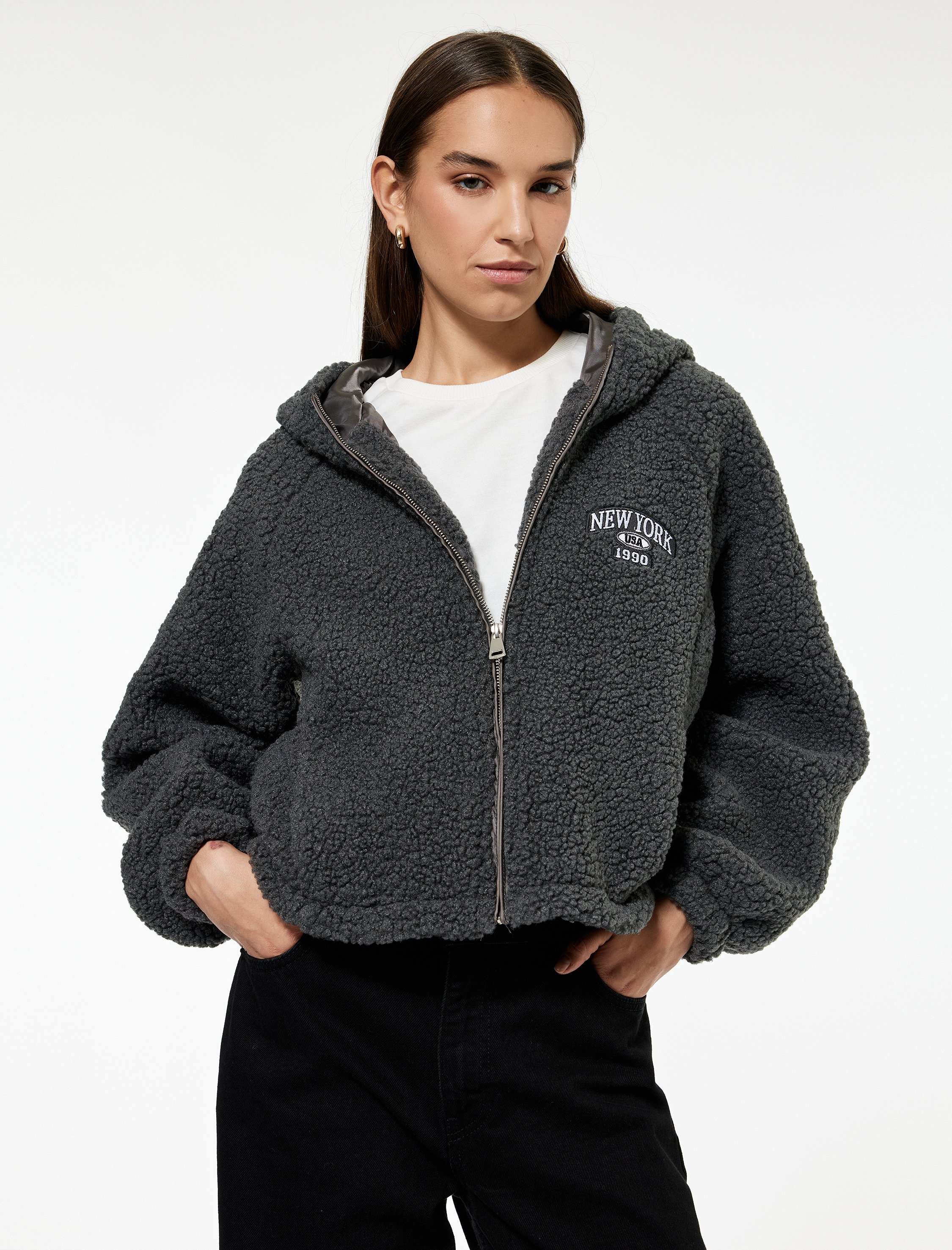 Koton JACKSACKEN Pelzjacke Oversize Kapuze Jacke