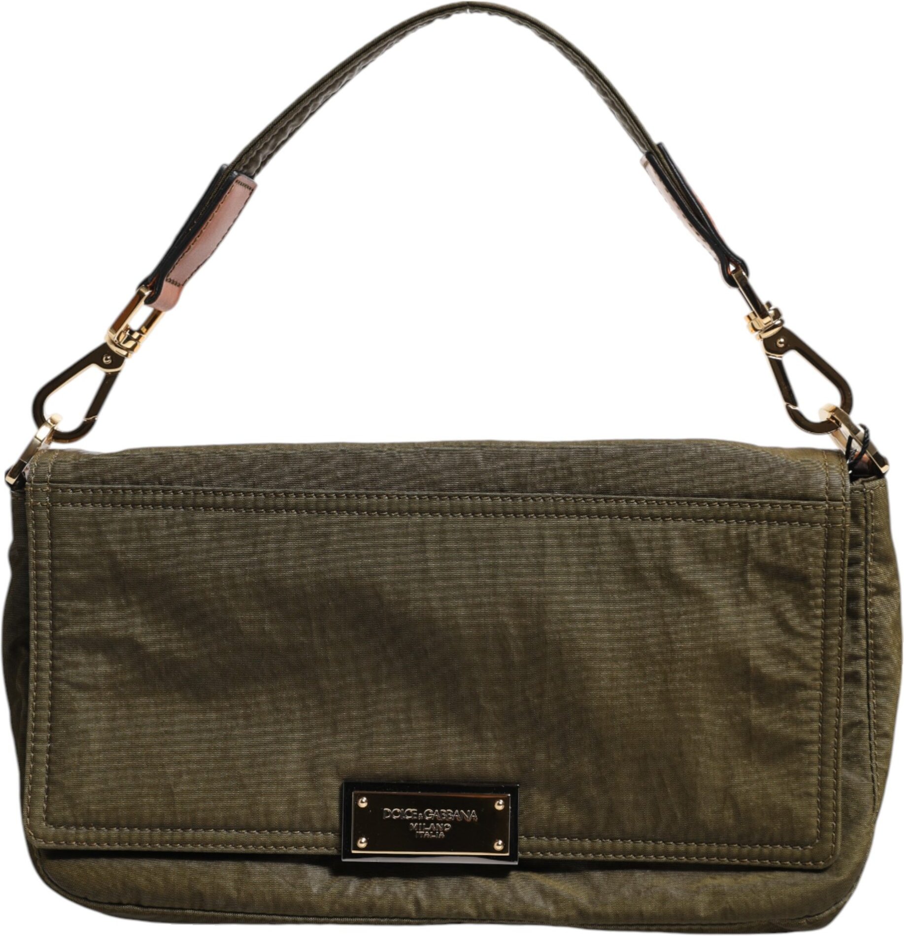 Dunkelgrüner Nylon-Logo-Plakette Schultergurt Borse Tasche