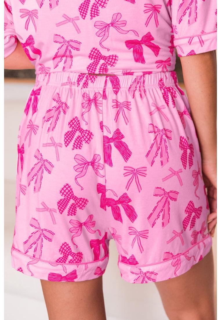 Thumbnail - Azura Exchange Pink Bow Print Halbarmshirt und Shorts Schlafanzug Set