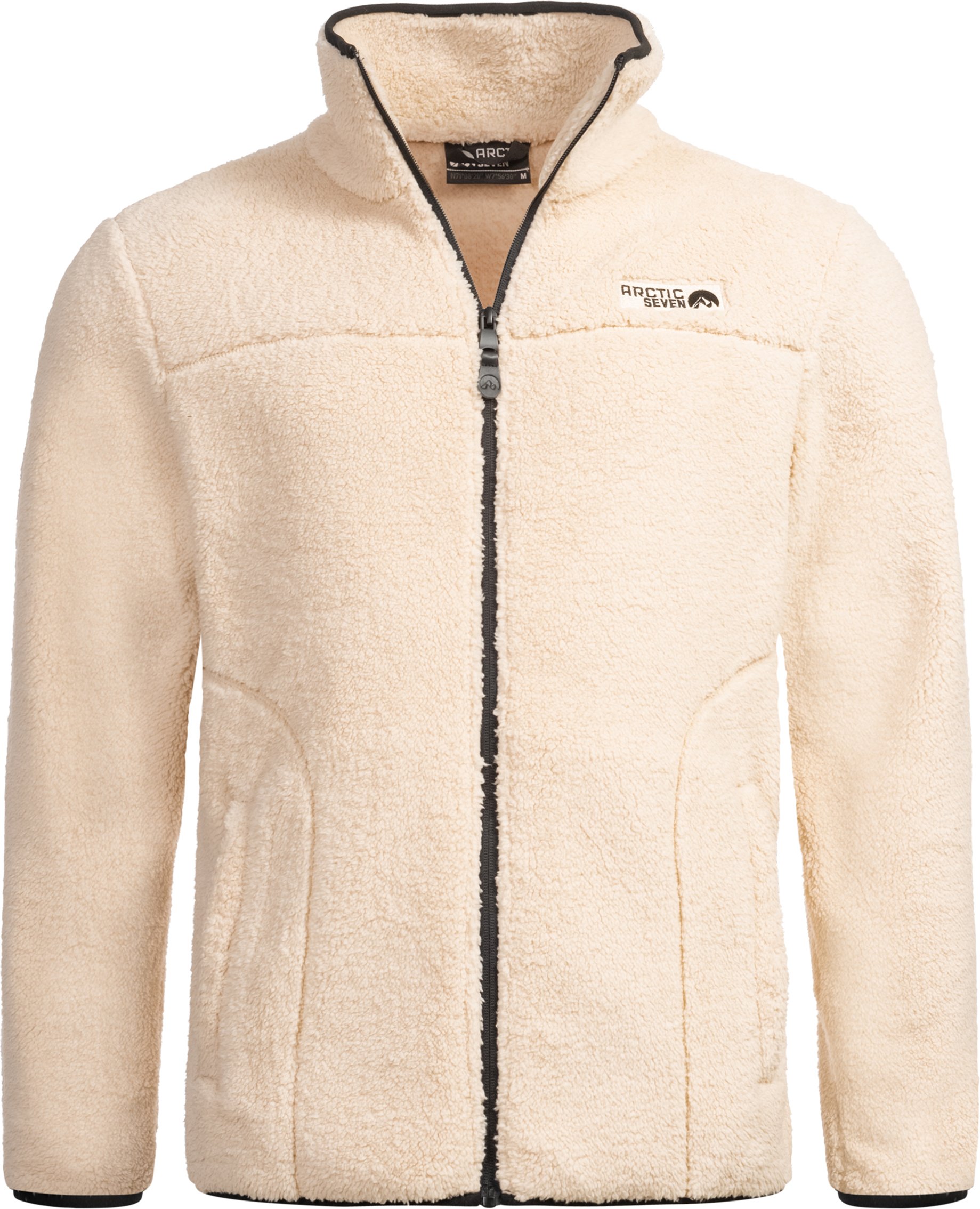Arctic Seven Herren Sherpa Fleecejacke – Warme Outdoorjacke mit Zipper – Beige
