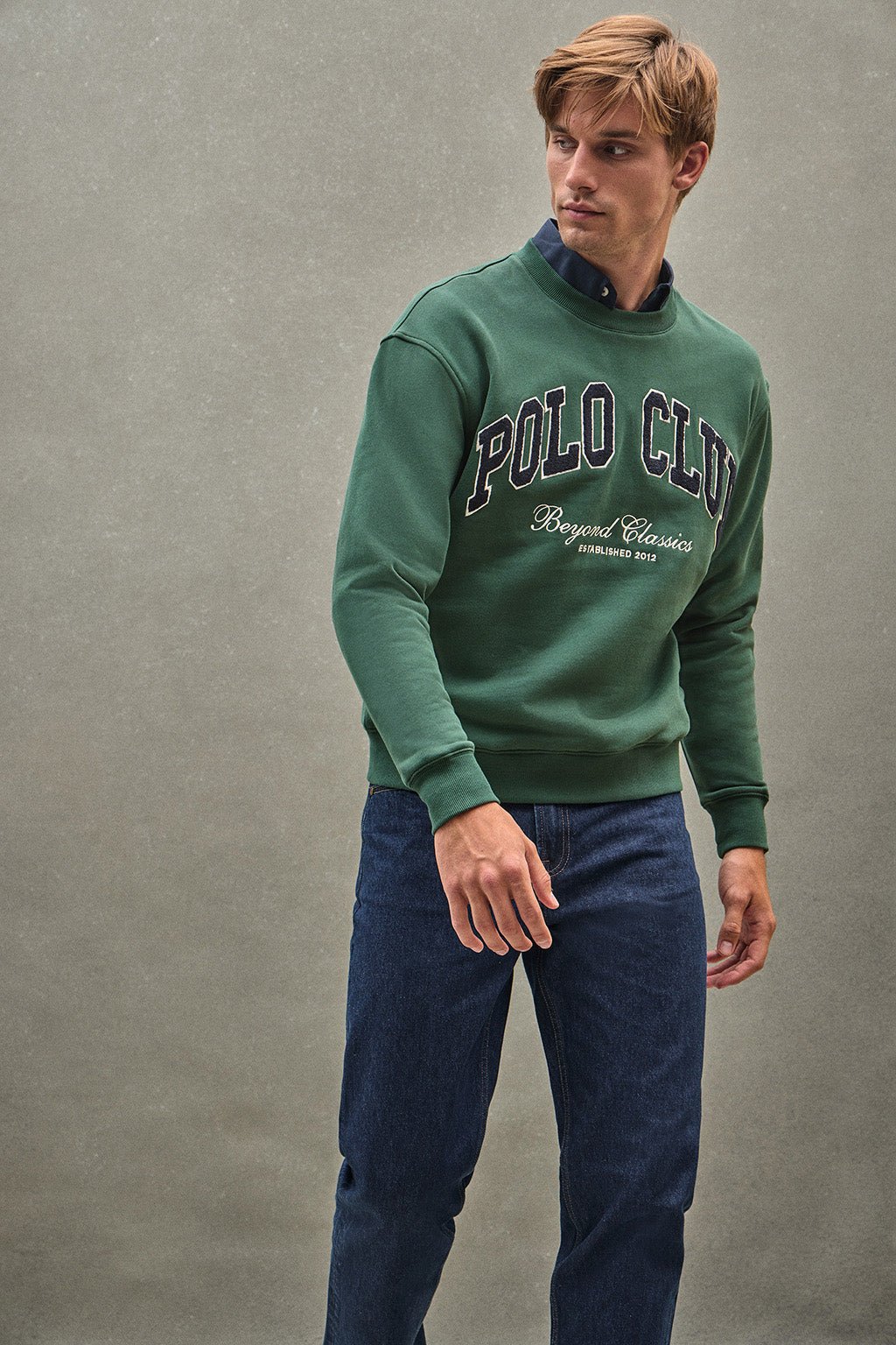 Sweatshirt flaschengrün im Loose Fit Established 2012 Polo Club