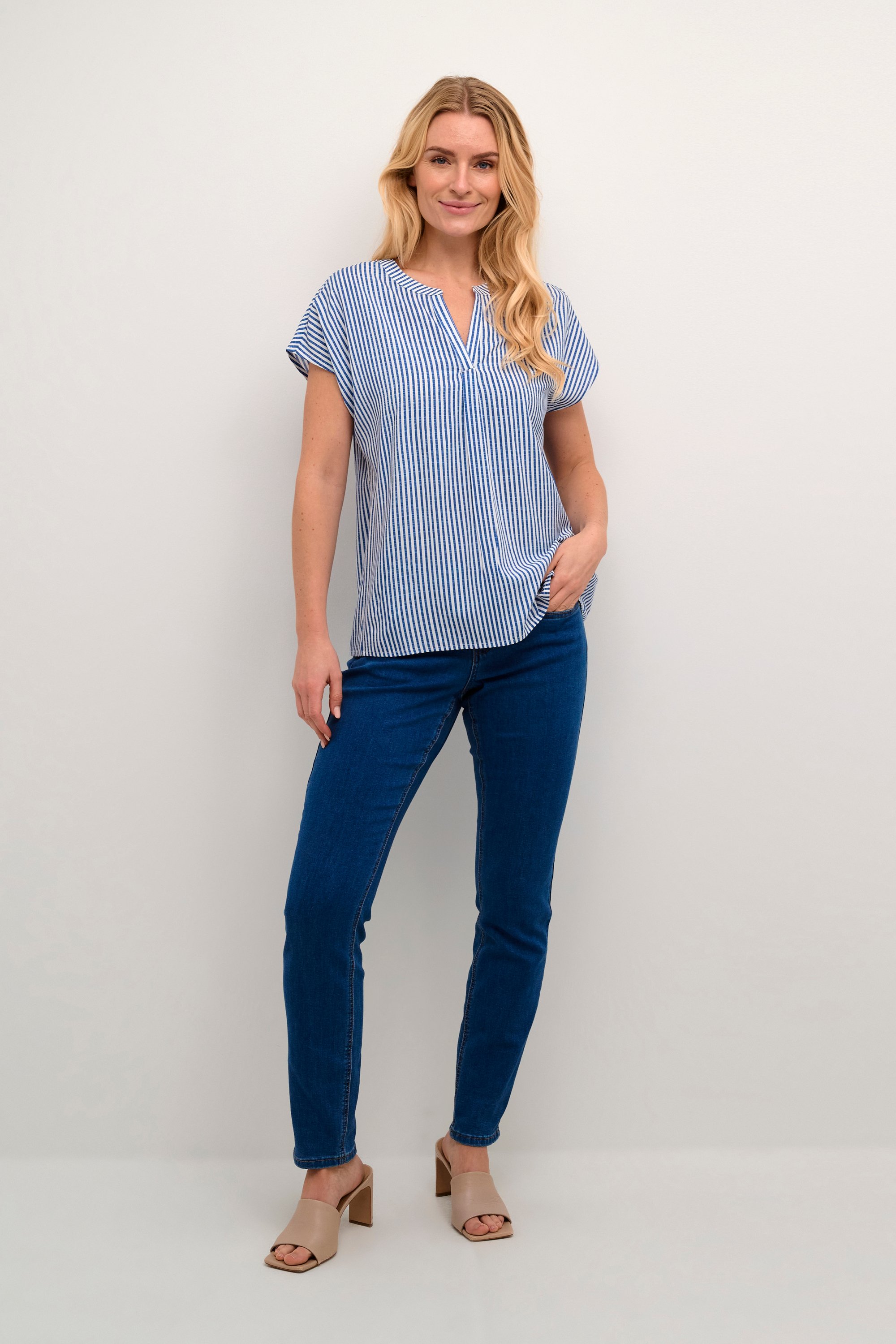 Kurzarm-Bluse Loose fit blue white