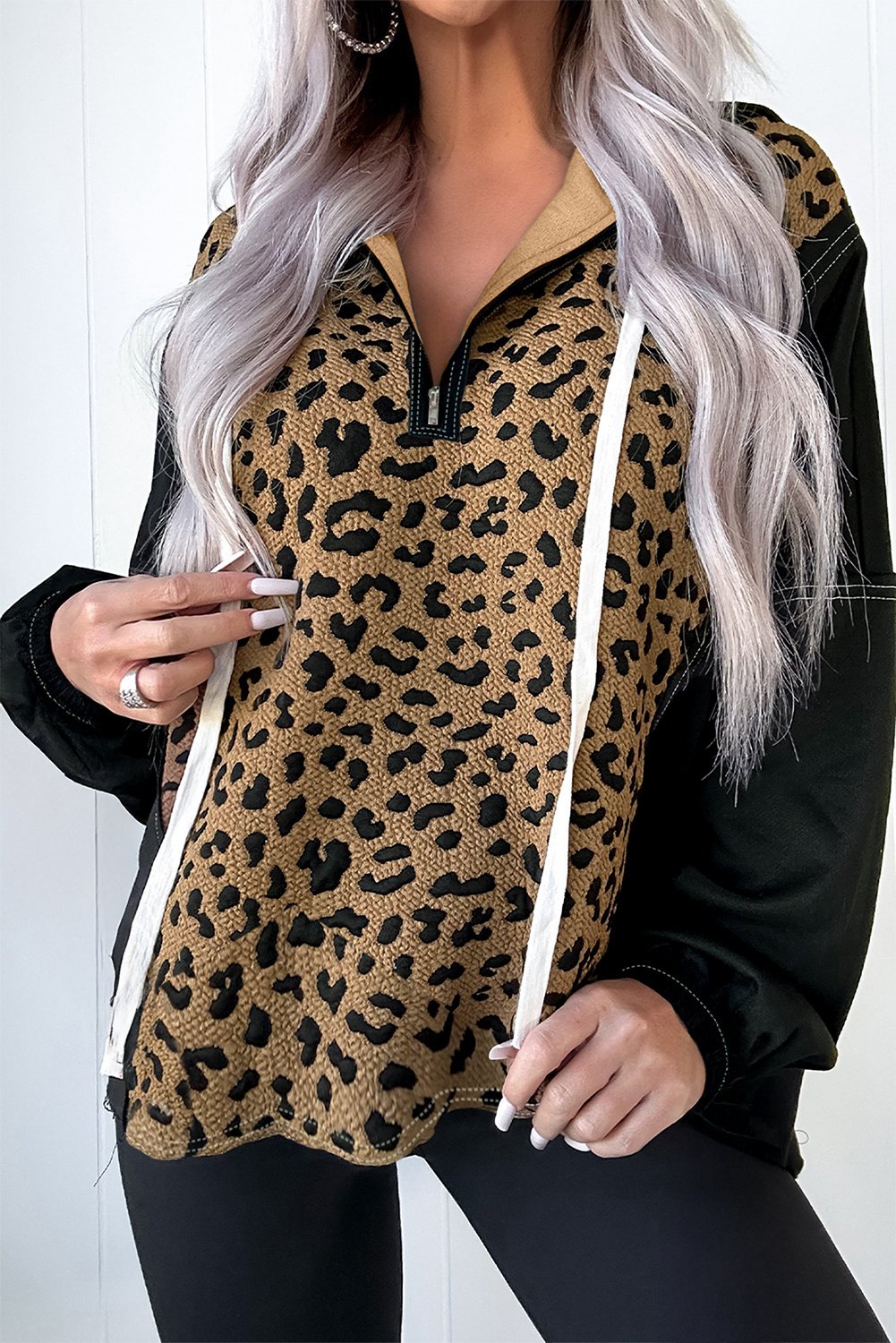 Leopardenmuster Zip-Up Sweatshirt