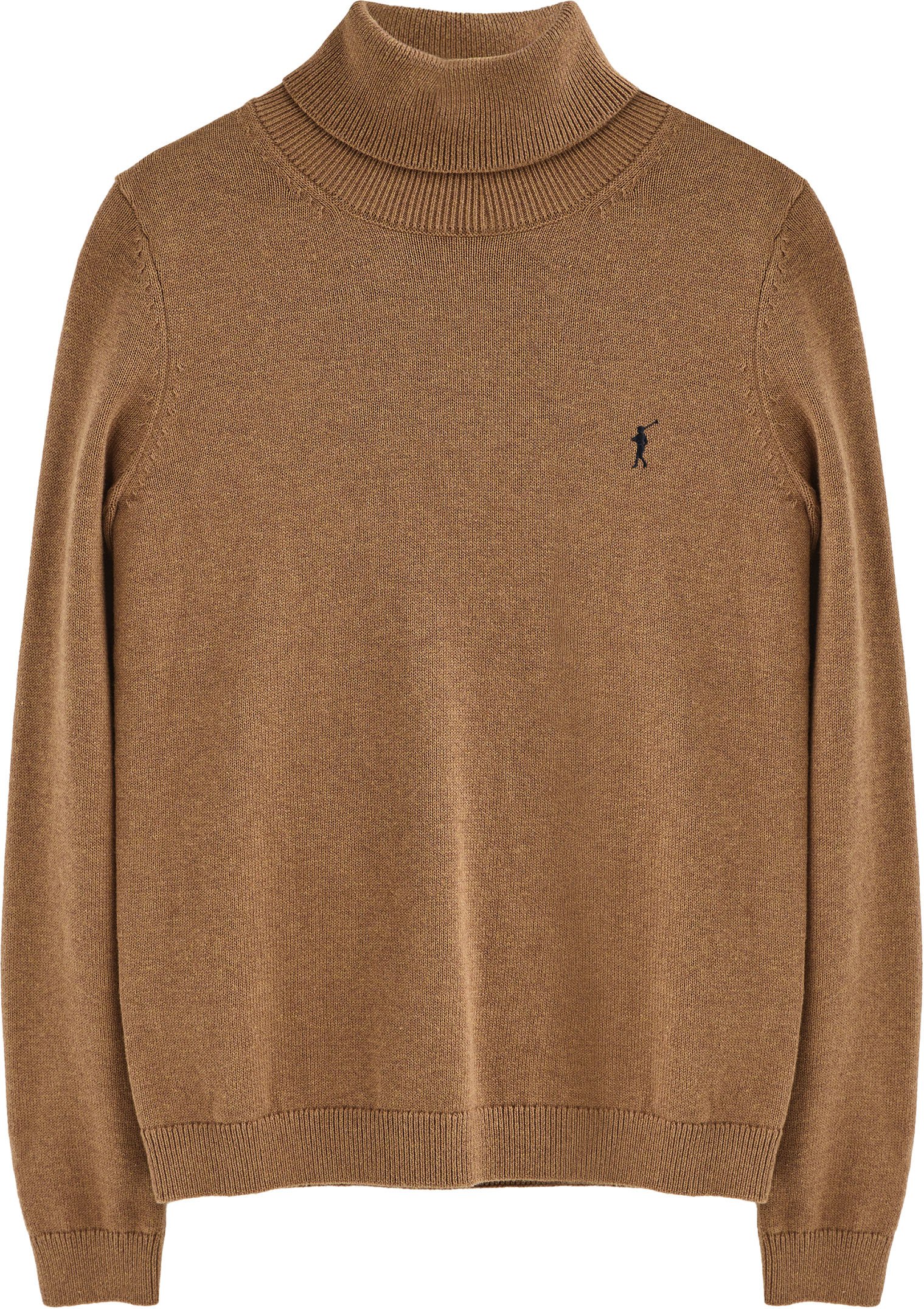 Rollkragenpullover camel meliert aus Wollgemisch mit gesticktem Rigby Go-Logo