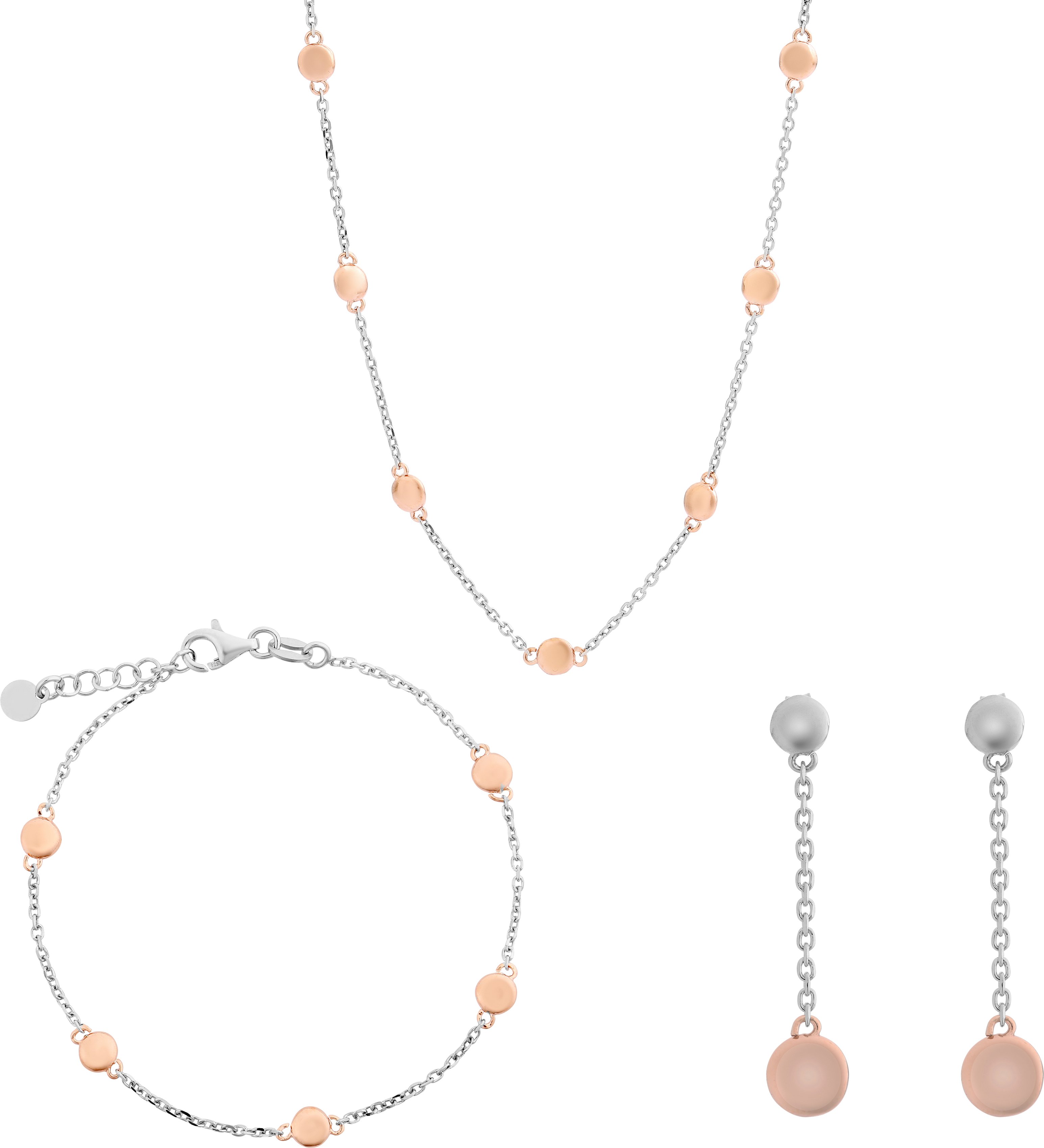 Orphelia 'Aurelie' Damen 925er Sterling Silber Set: Halskette + Armband + Ohrringe - Silber/Rosé SET-7385