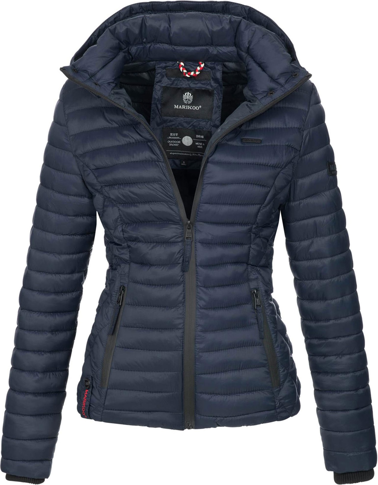 Marikoo Damen Steppjacke Samtpfote mit abnehmbarer Kapuze & Rippbündchen