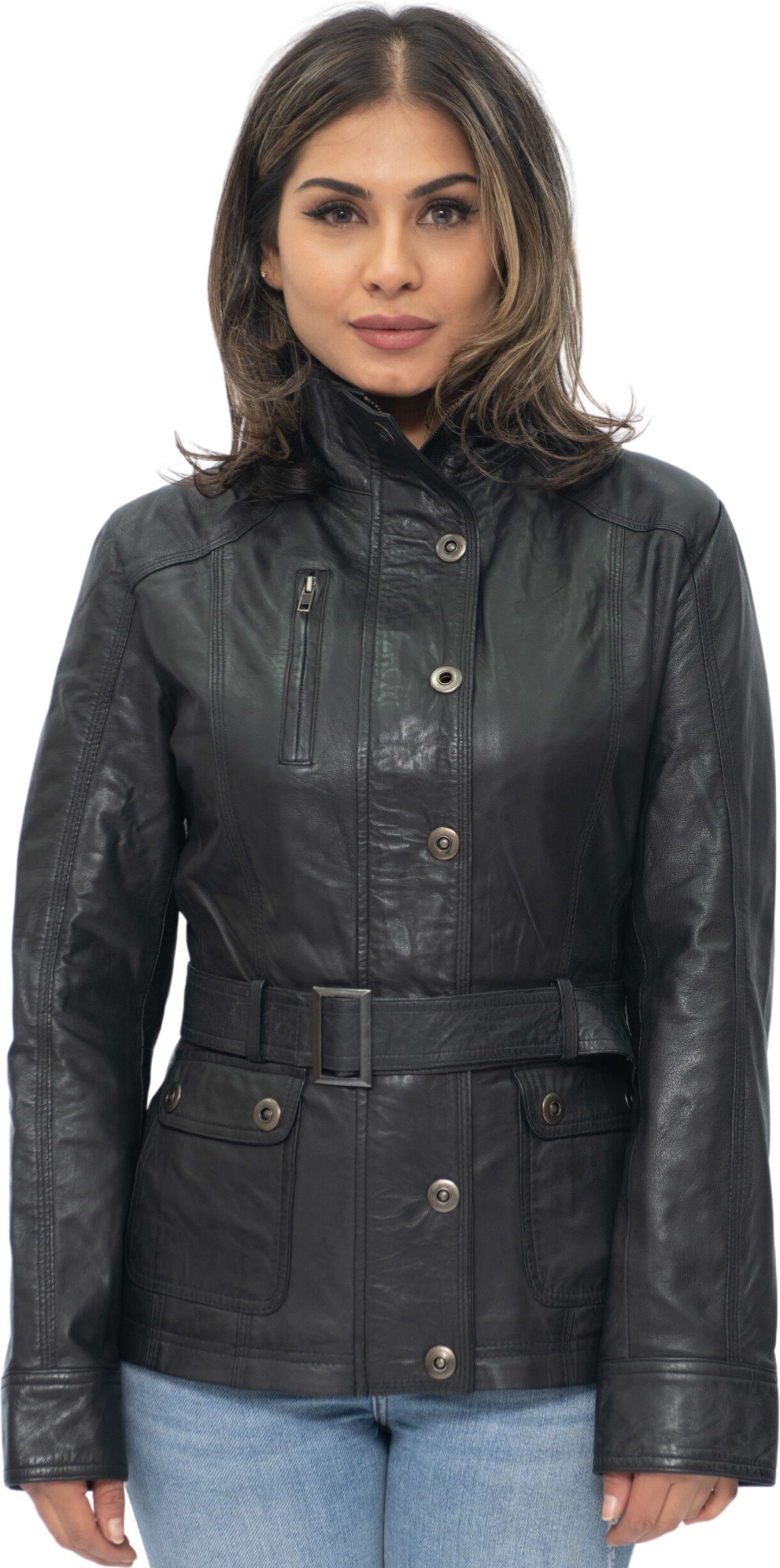 Damen-Bikerjacke aus Leder im Militärstil – Phoenix