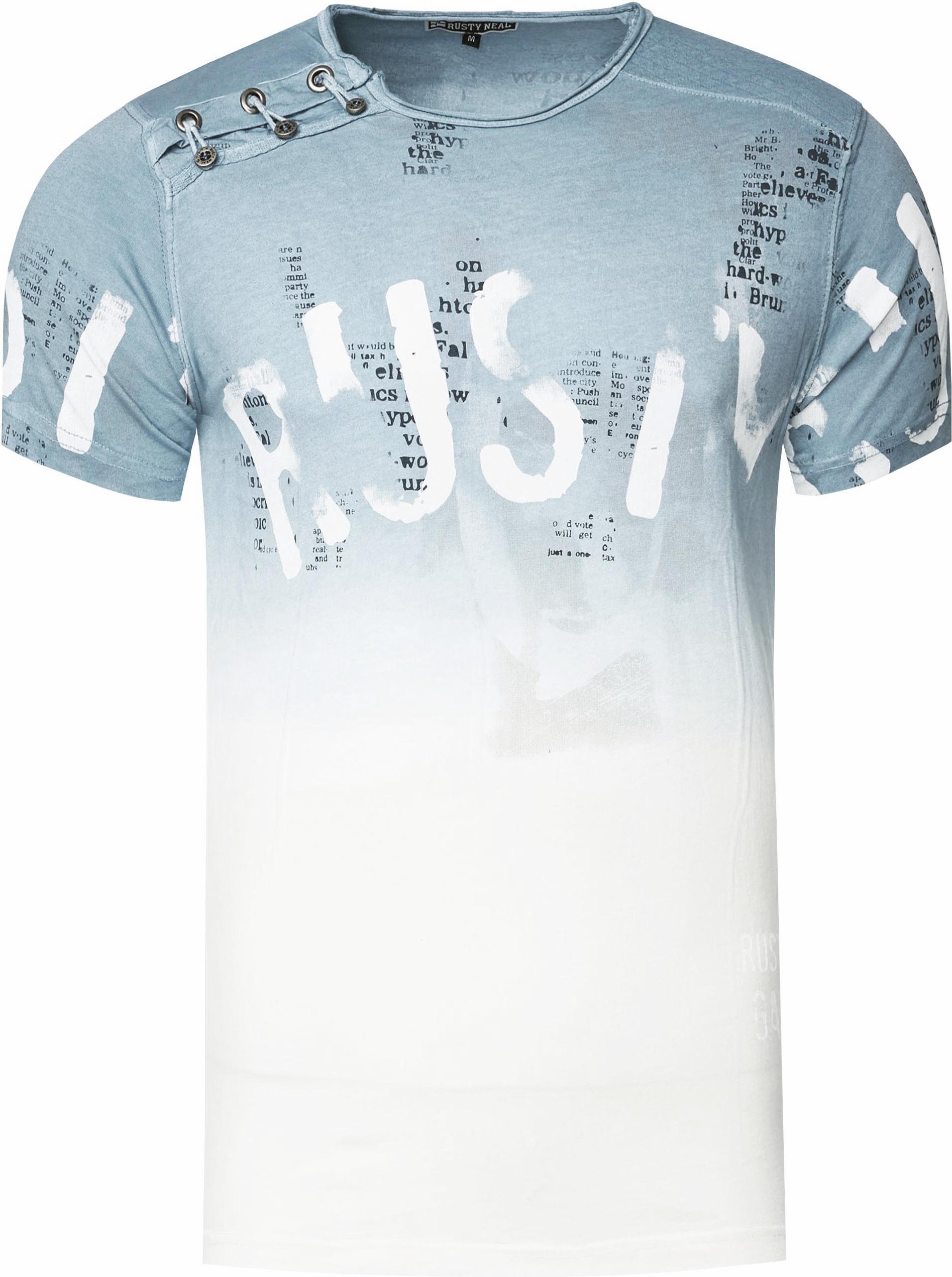 T-Shirt Verwaschen mit Farbverlauf und Seitlicher Knopfleiste