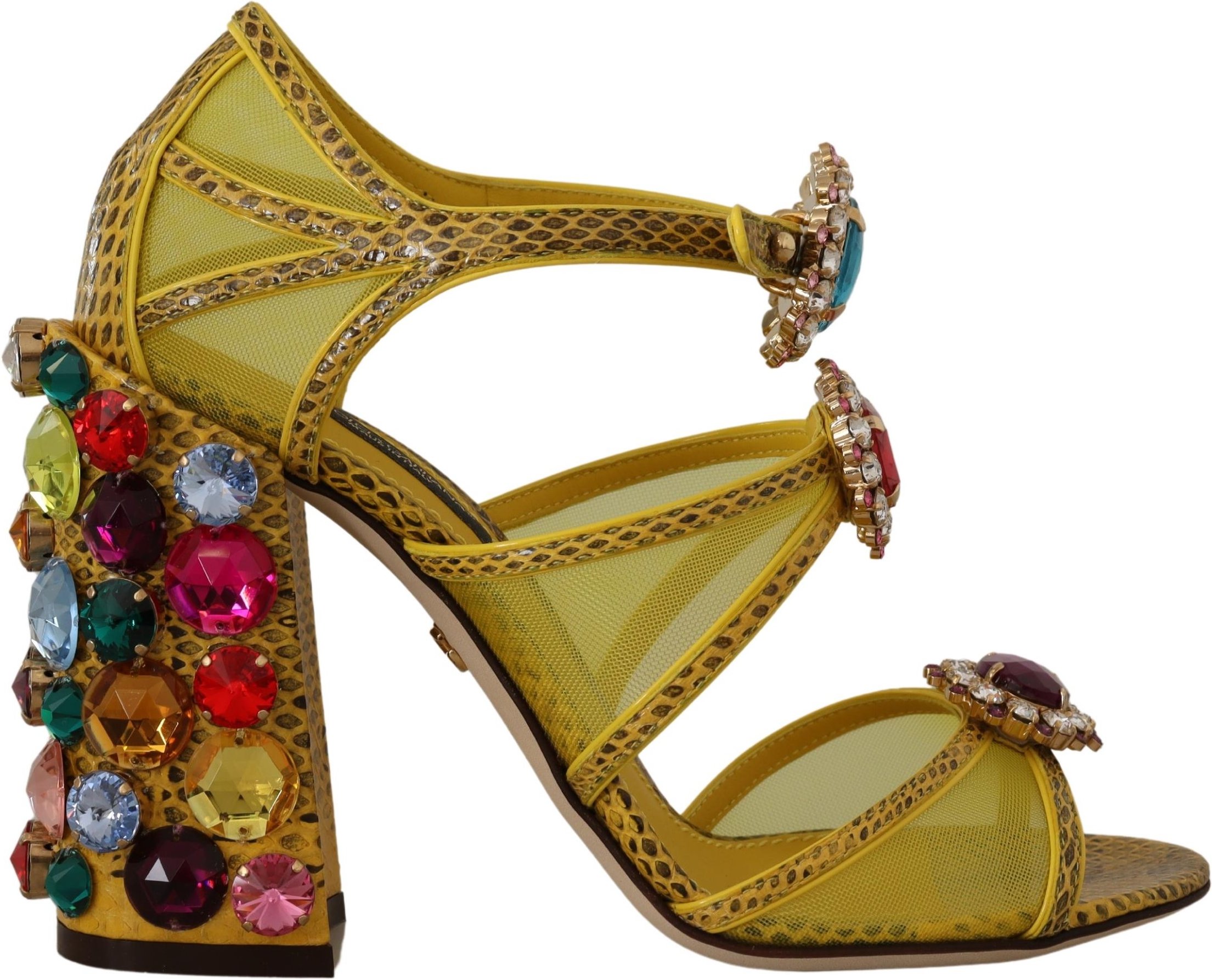 Dolce & Gabbana Gelbe Leder Kristall Ayers Sandalen